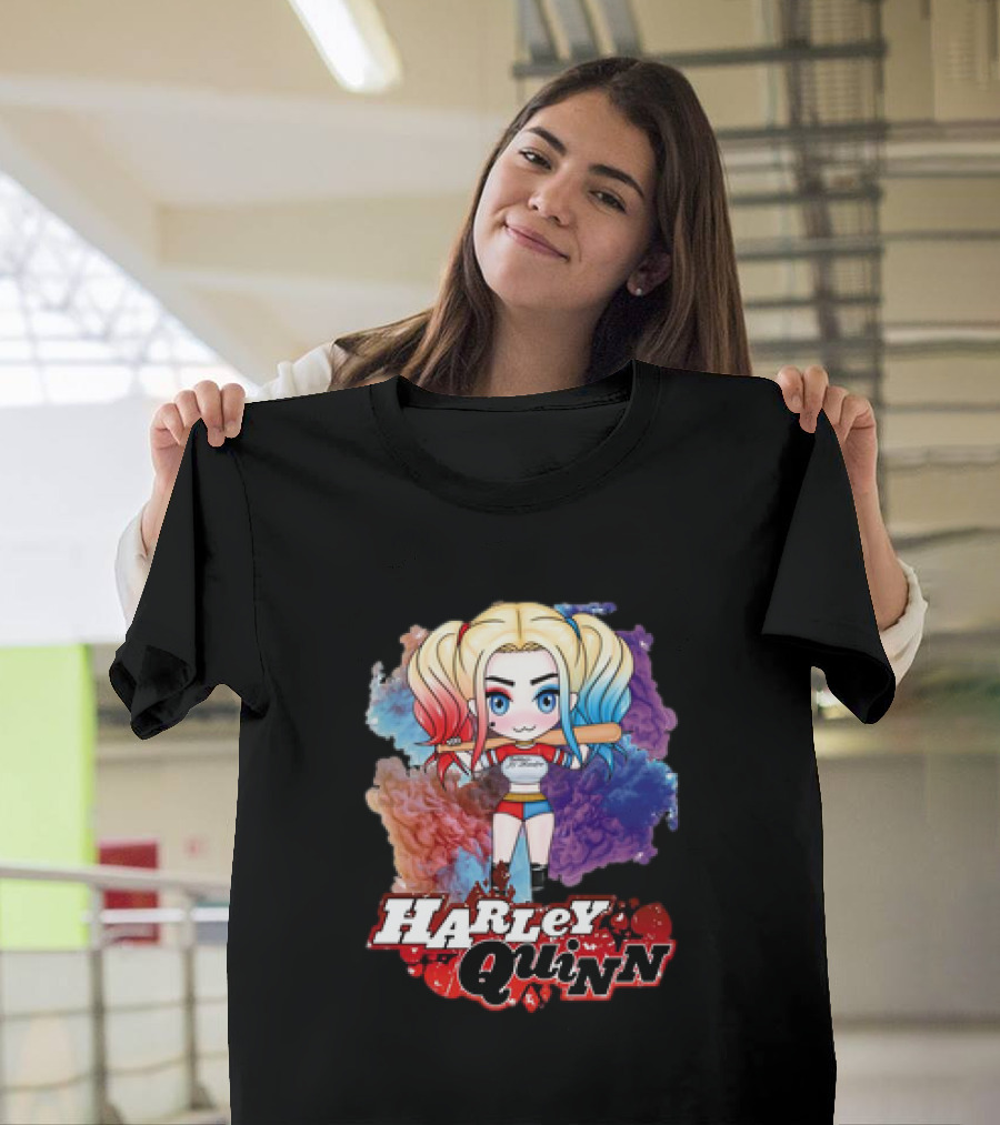Harley Quinn Birds Of Prey Chibi Colorful Background T-Shirt