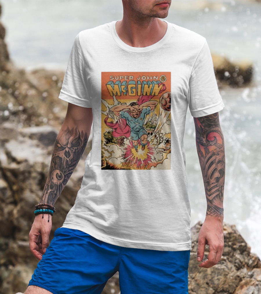 Super John McGinn Flying Hero Soccer Explosion Action Comic T-Shirt