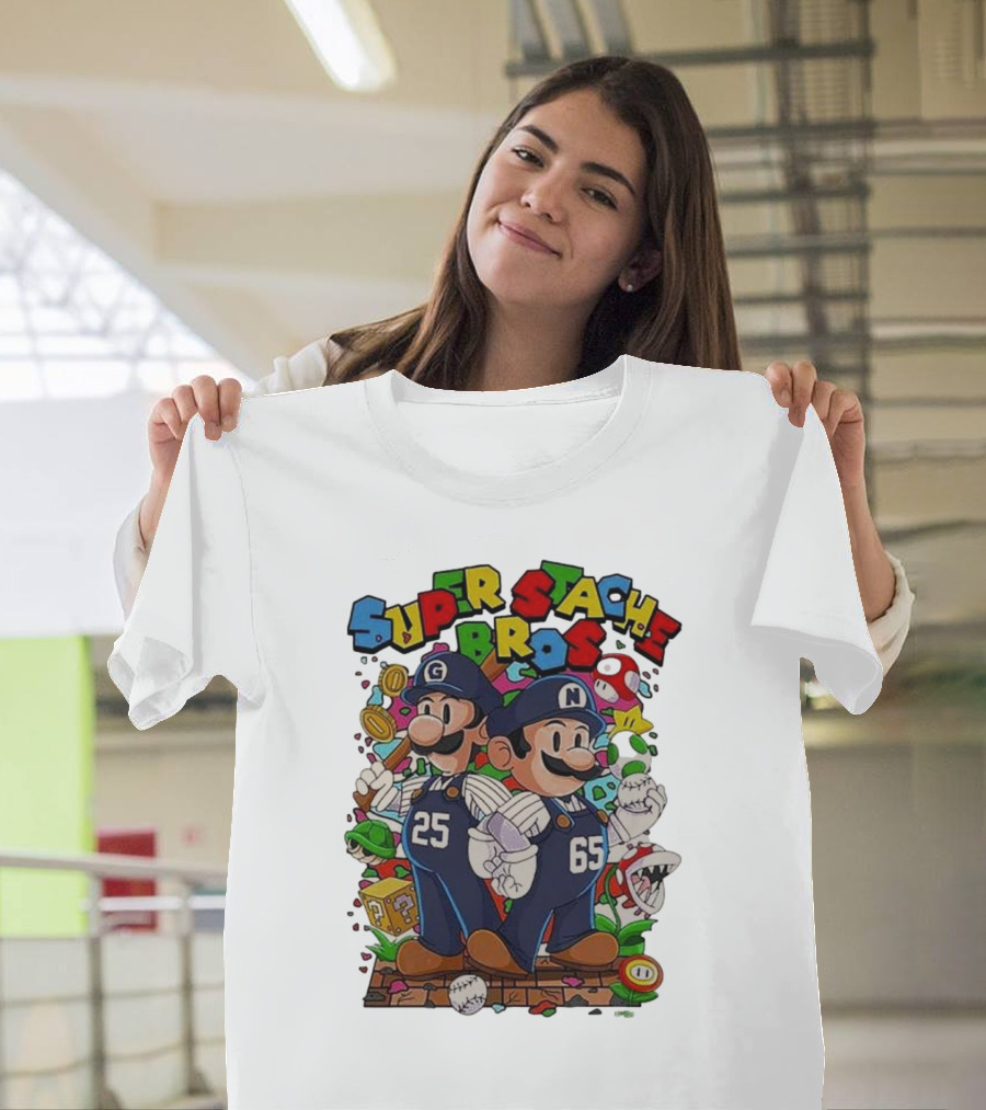 Super Stache Bros Numbers 25 and 65 Baseball Mario T-Shirt