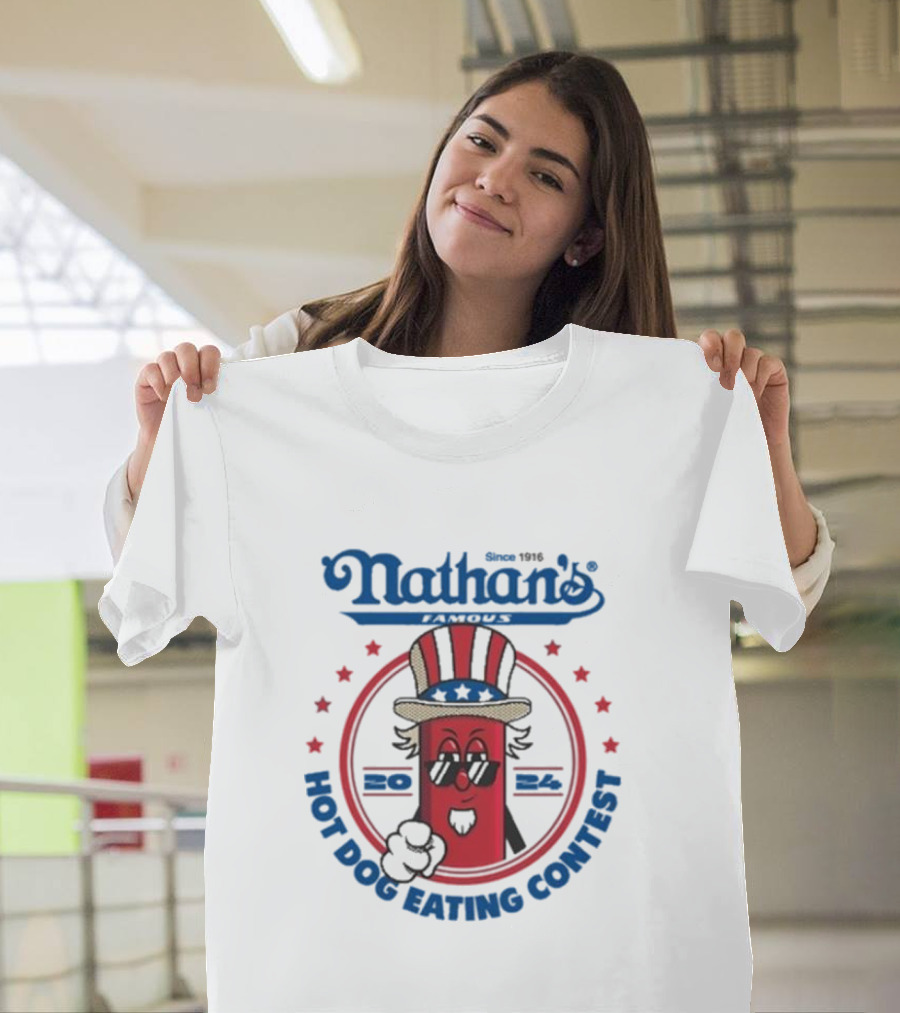 Nathan's Famous Hot Dog Eating Contest Uncle Sam Red Character T-Shirt