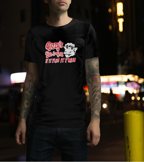 Ozzy's Bar And Grill If It Flies It Fries Cat Chef T-Shirt