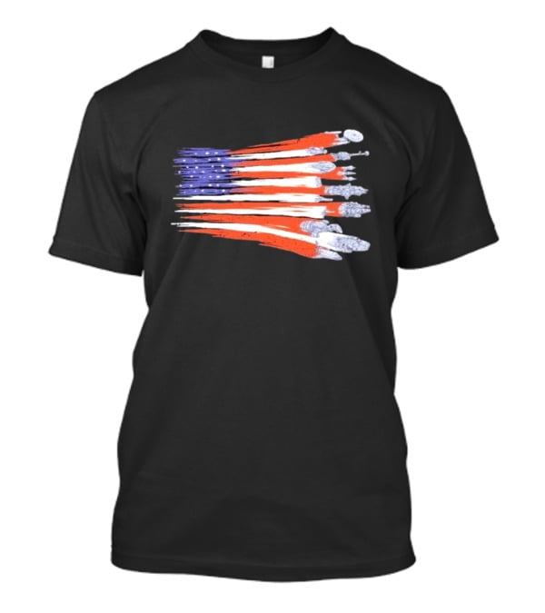 Sci-fi Spaceships Forming American Flag With Rebel T-Shirt