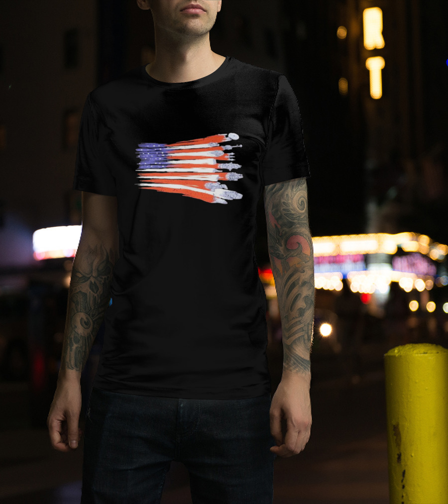 Sci-fi Spaceships Forming American Flag With Rebel T-Shirt