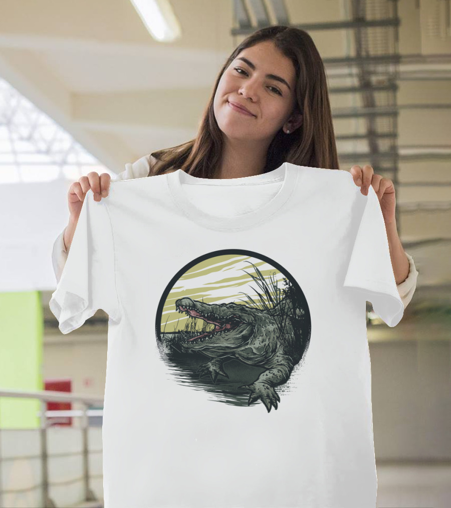 Amazing Crocodile in Swamp Sunset T-Shirt