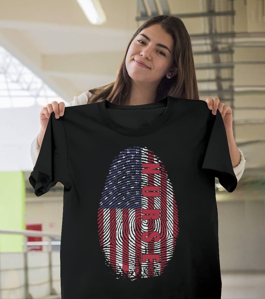 American Flag Fingerprint NURSE Patriotic T-Shirt