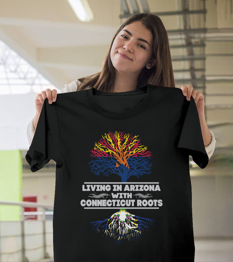 Living in Arizona With Connecticut Roots Vibrant Dual-State Tree T-Shirt