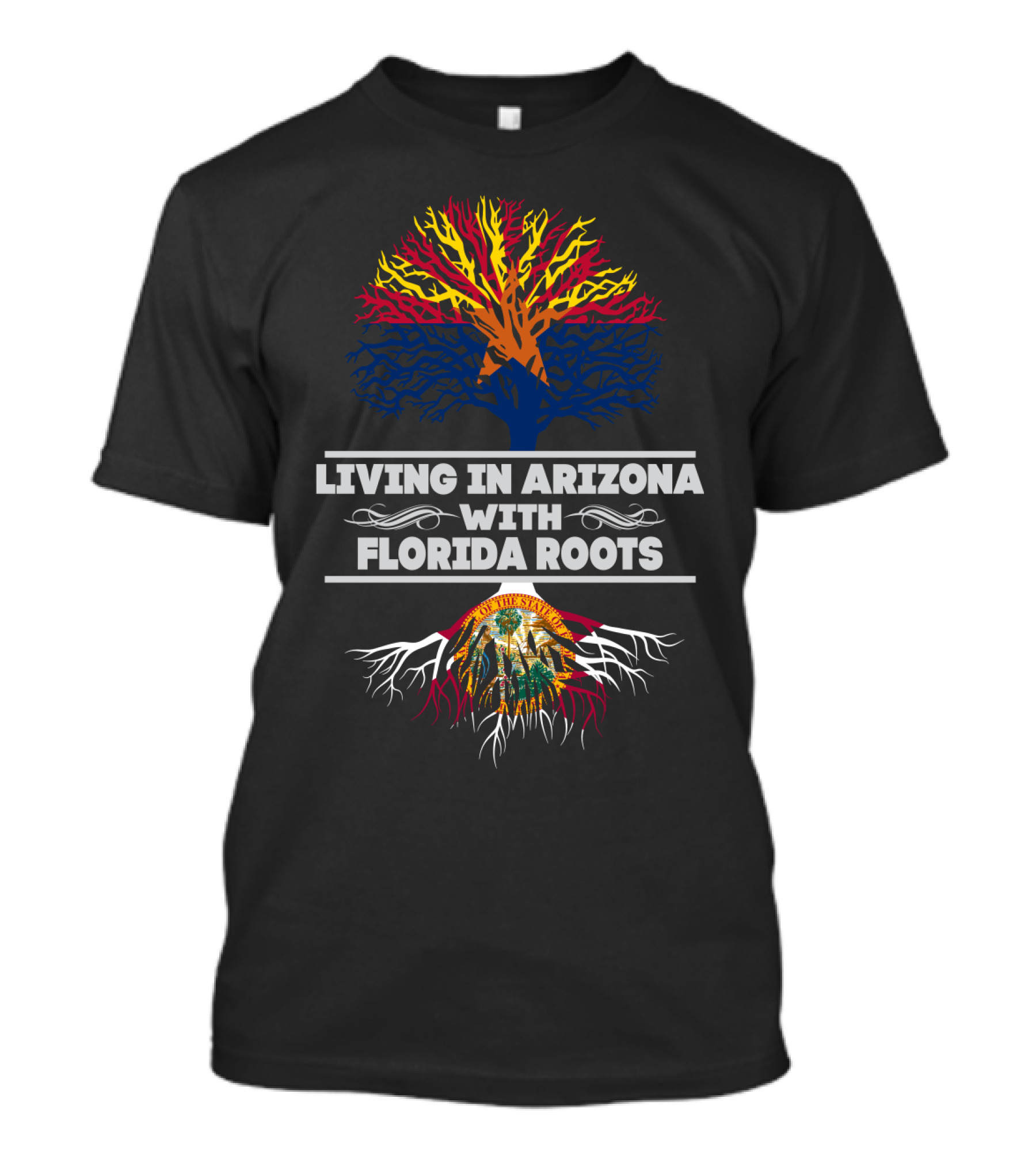 Celebrating State Pride: Living In Arizona With Deep Florida Roots And Bold Colorful Tree T-Shirt