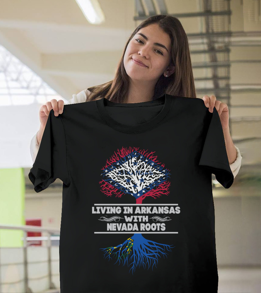 Living In Arkansas With Nevada Roots Arkansas Flag Tree T-Shirt