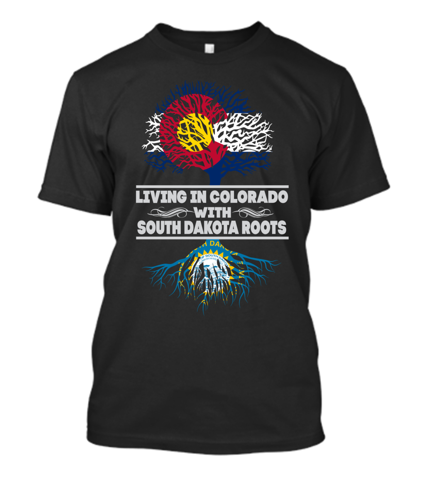 Colorado Flag Tree With South Dakota Roots Emblem T-Shirt