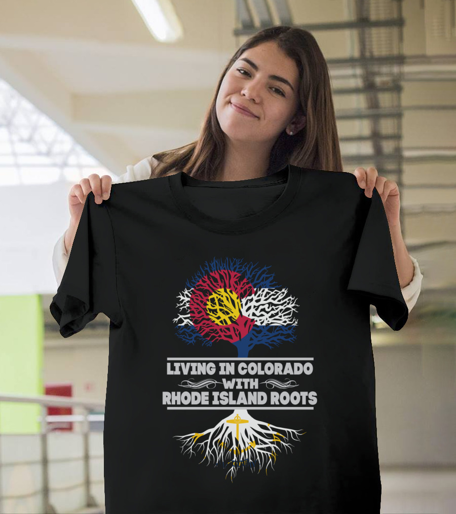 Colorado State Pride with Rhode Island Heritage Roots Flag Tree T-Shirt