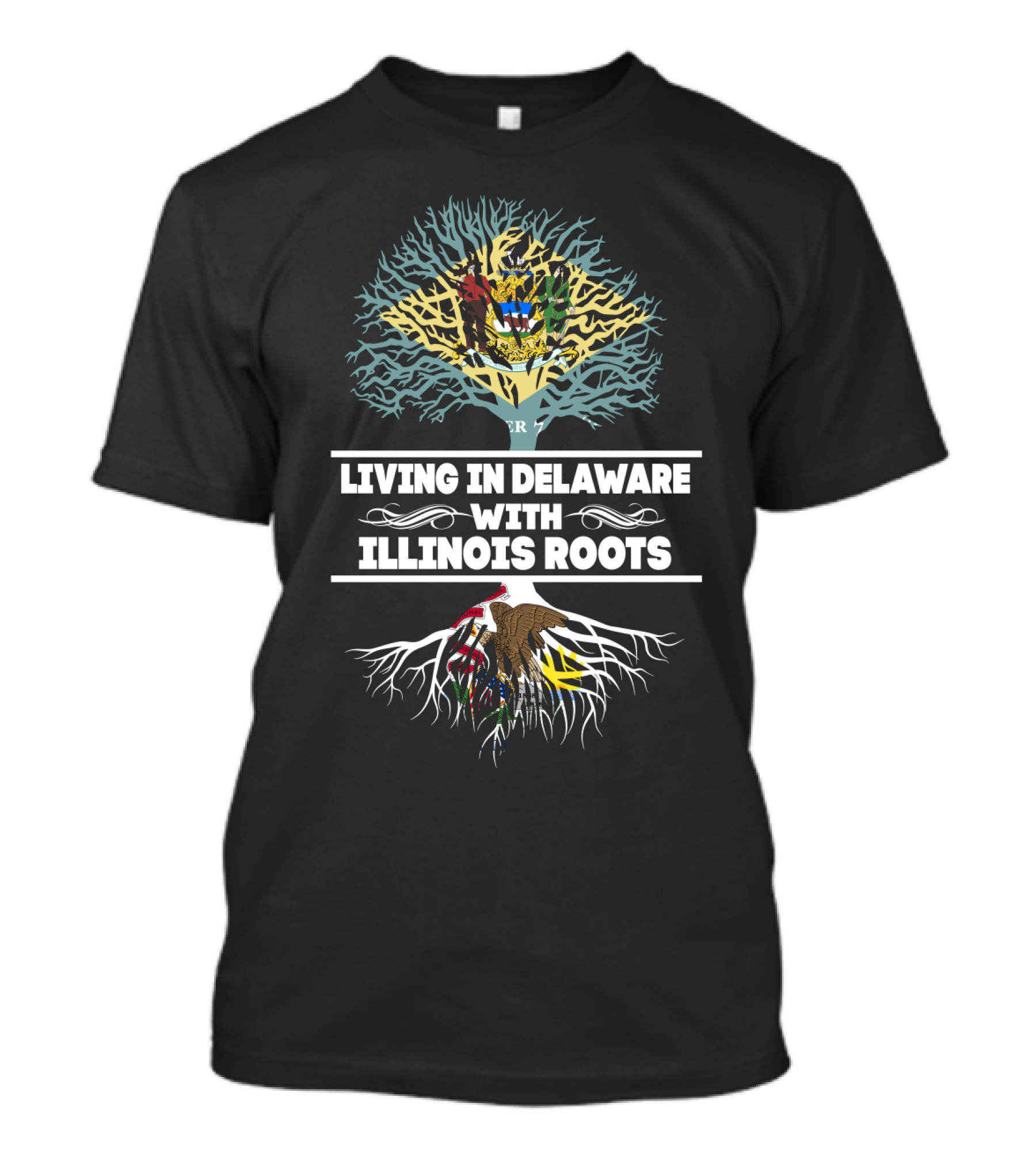 Dual State Identity: Living In Delaware With Illinois Roots T-Shirt