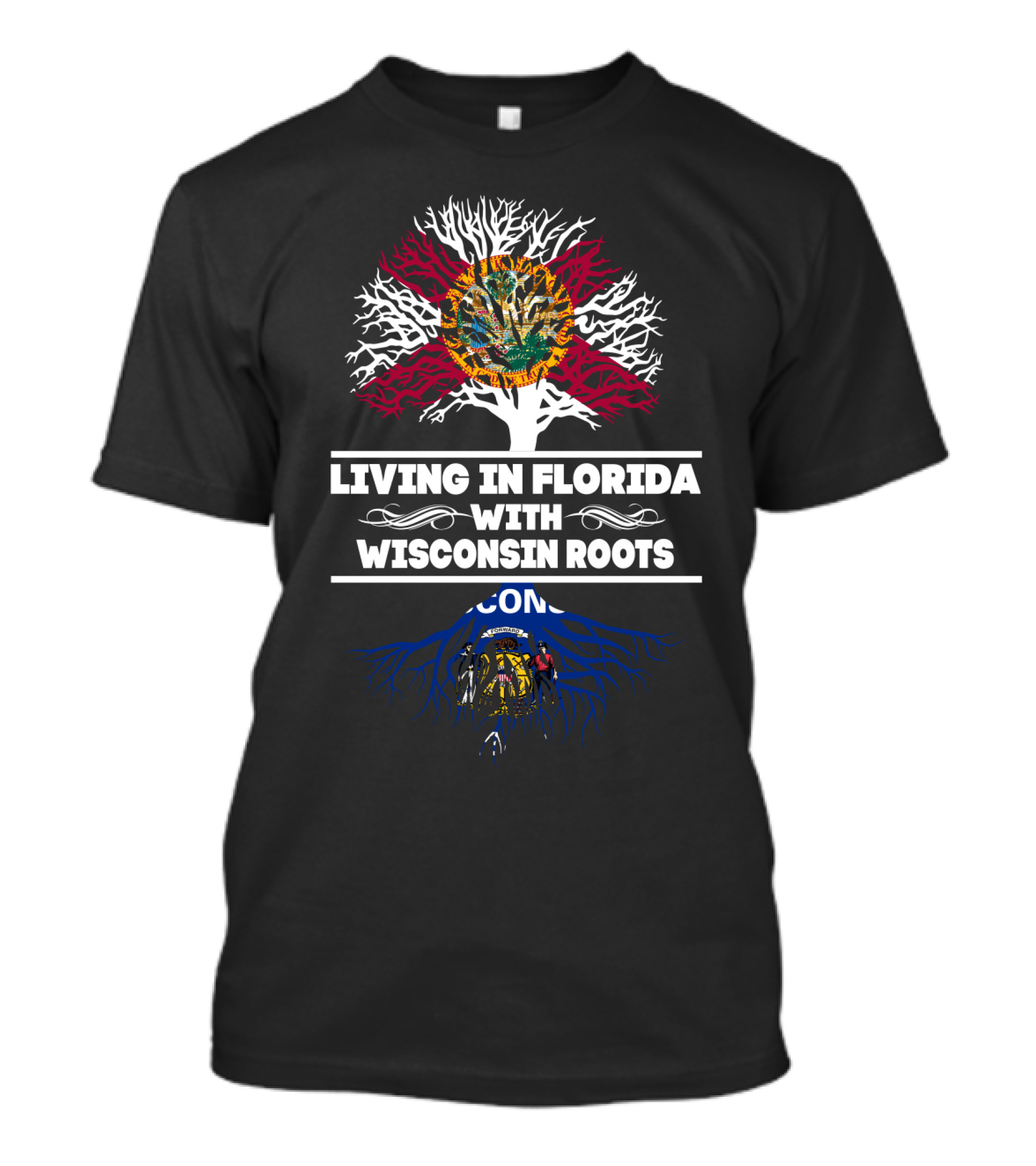 Florida Life Blending Wisconsin Heritage With State Flags And Roots T-Shirt