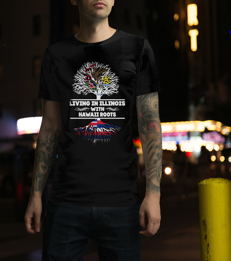 Illinois Pride With Hawaiian Heritage Tree And State Emblems T-Shirt