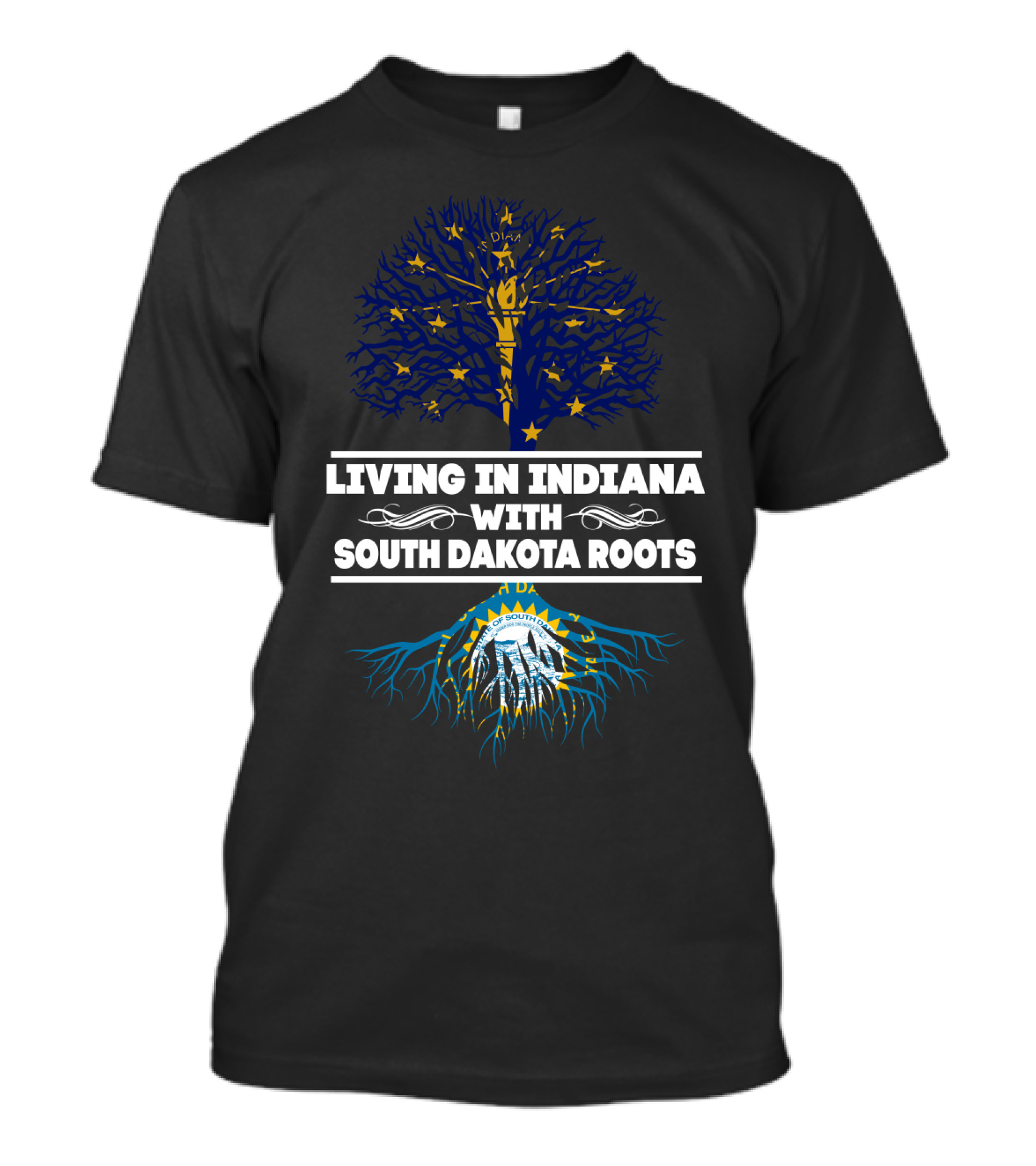 Indiana Home With South Dakota Heritage Tree Design Roots T-Shirt