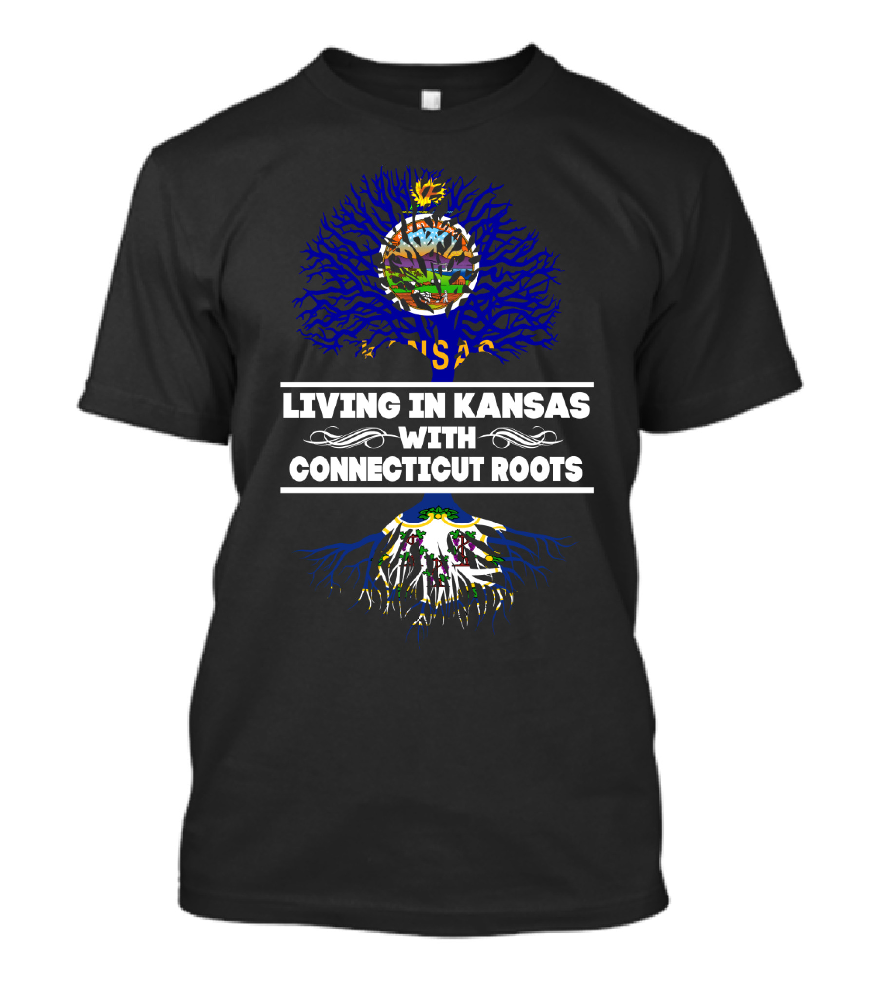 Kansas Pride Connecticut Heritage Tree Design With State Flags T-Shirt