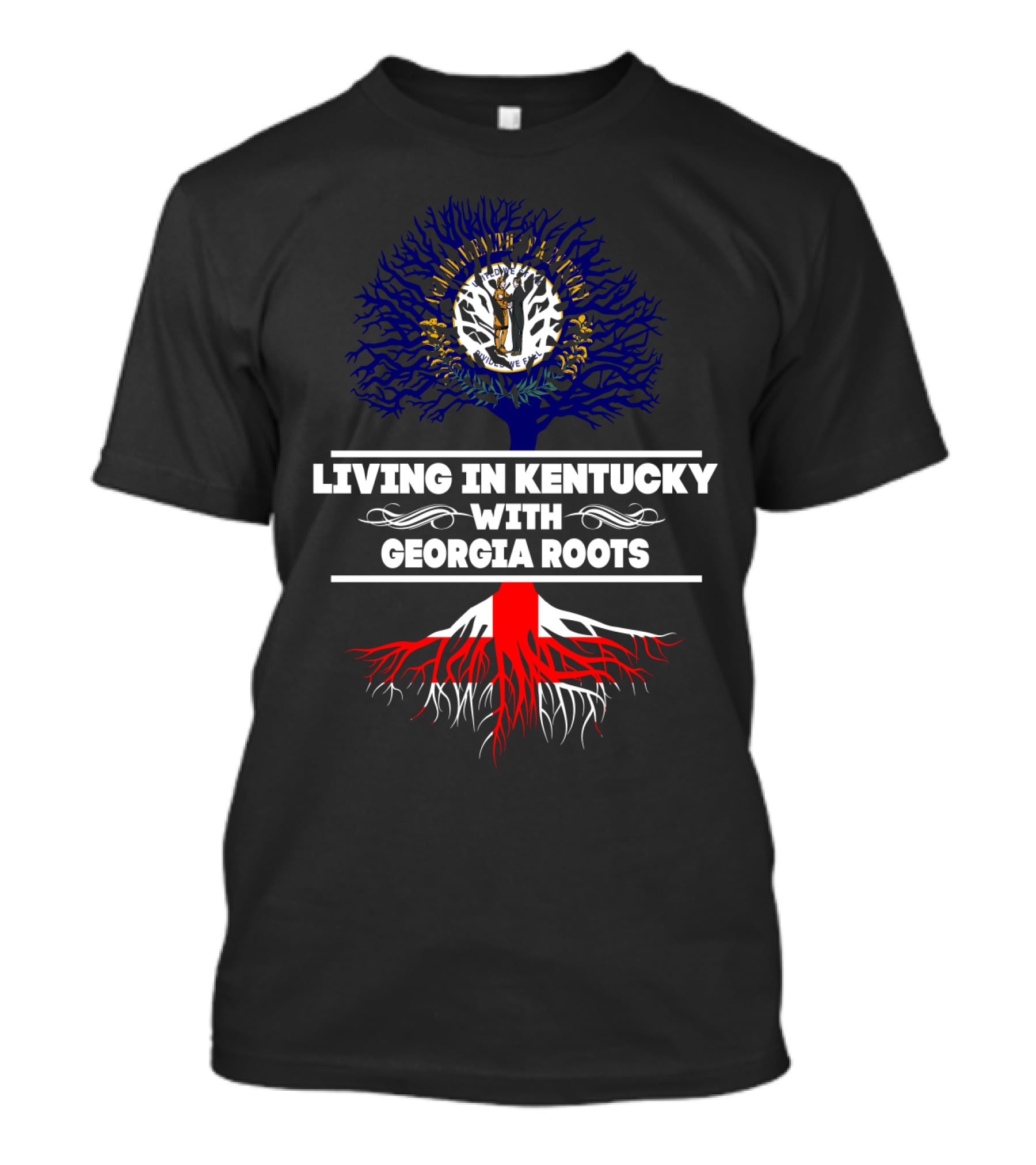 Living In Kentucky Embracing Georgia Roots With State Flag Symbolism T-Shirt