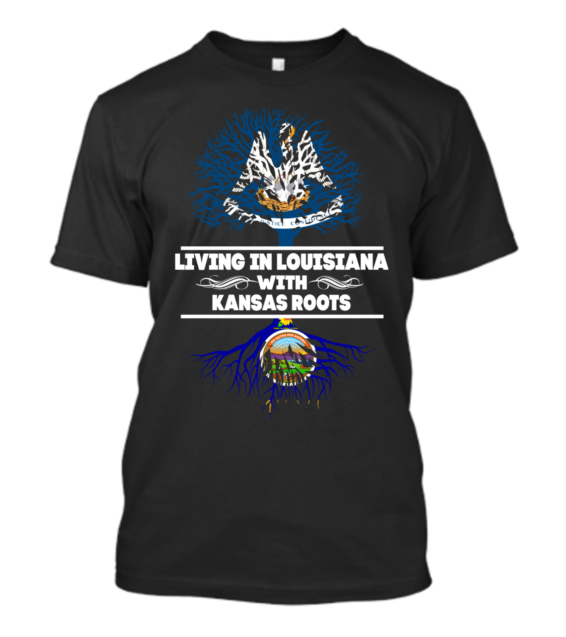 Living In Louisiana With Kansas Roots Pelican And Sunflower Tree T-Shirt