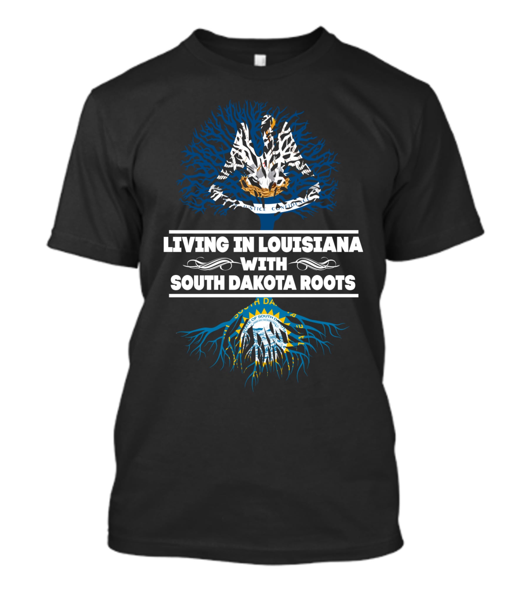 Living In Louisiana Proudly Displaying South Dakota Roots With Unique State Tree T-Shirt