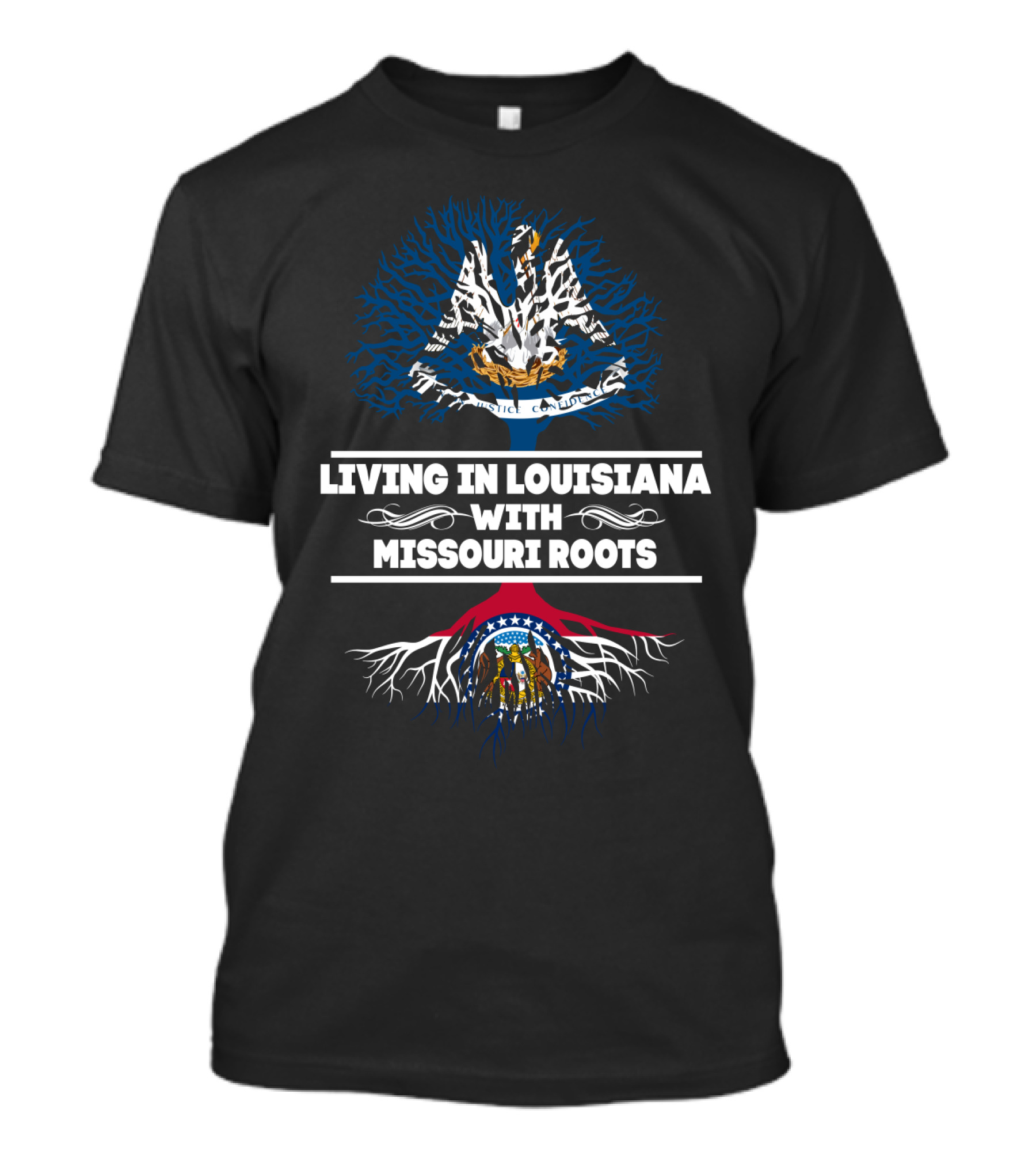 Louisiana And Missouri Heritage Fusion With State Symbol Tree T-Shirt