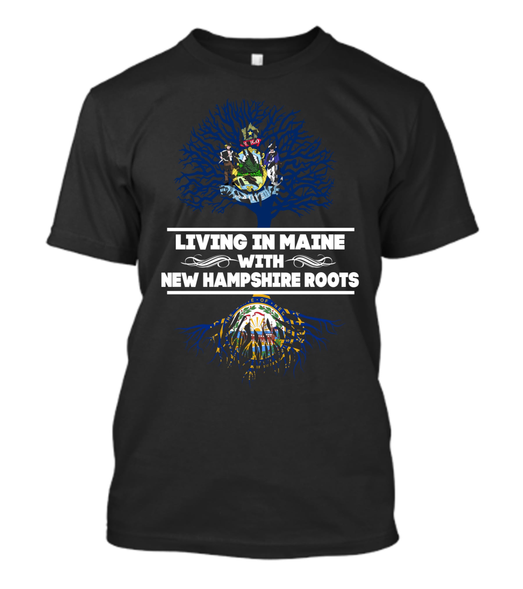 Living In Maine With New Hampshire Roots And State Seals Iconography T-Shirt