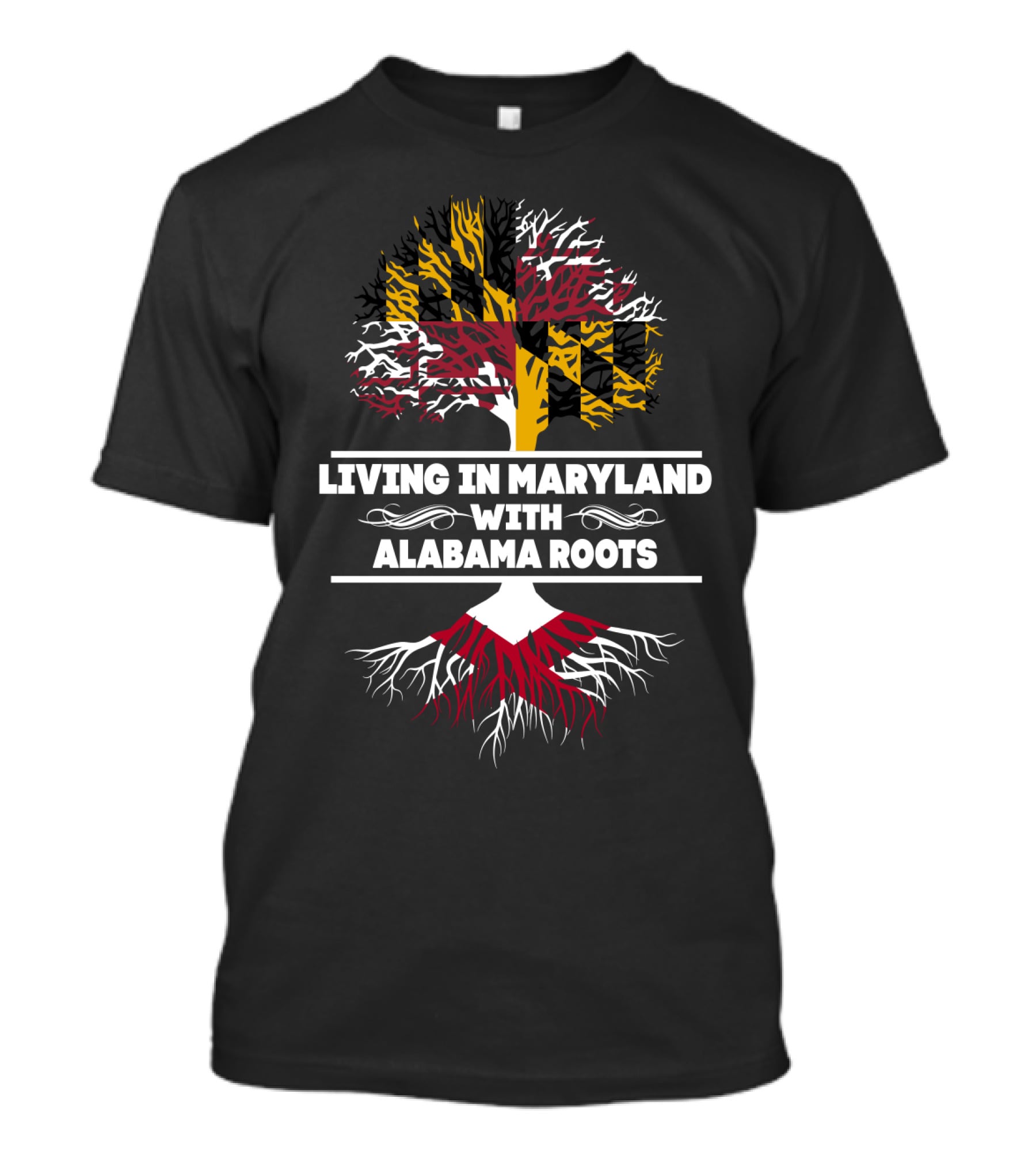 Living In Maryland With Alabama Roots Maryland Flag Tree T-Shirt