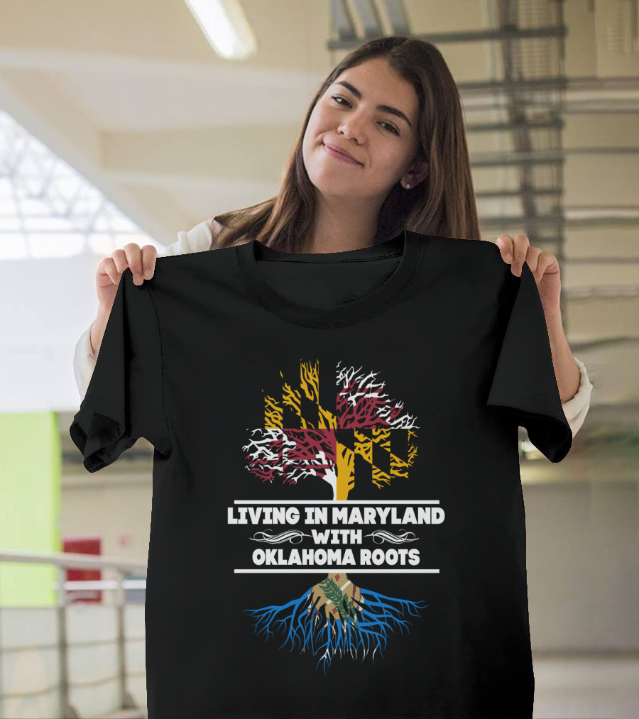 Maryland Flag Tree and Blue Oklahoma Roots Connection T-Shirt