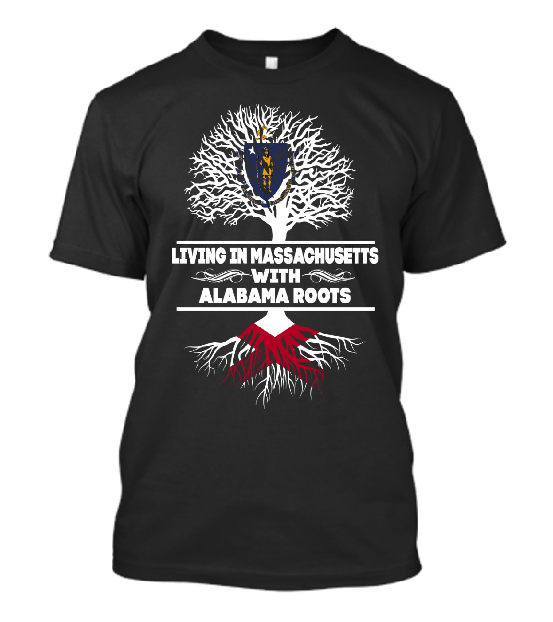 Massachusetts Living Embracing Alabama Heritage Tree T-Shirt