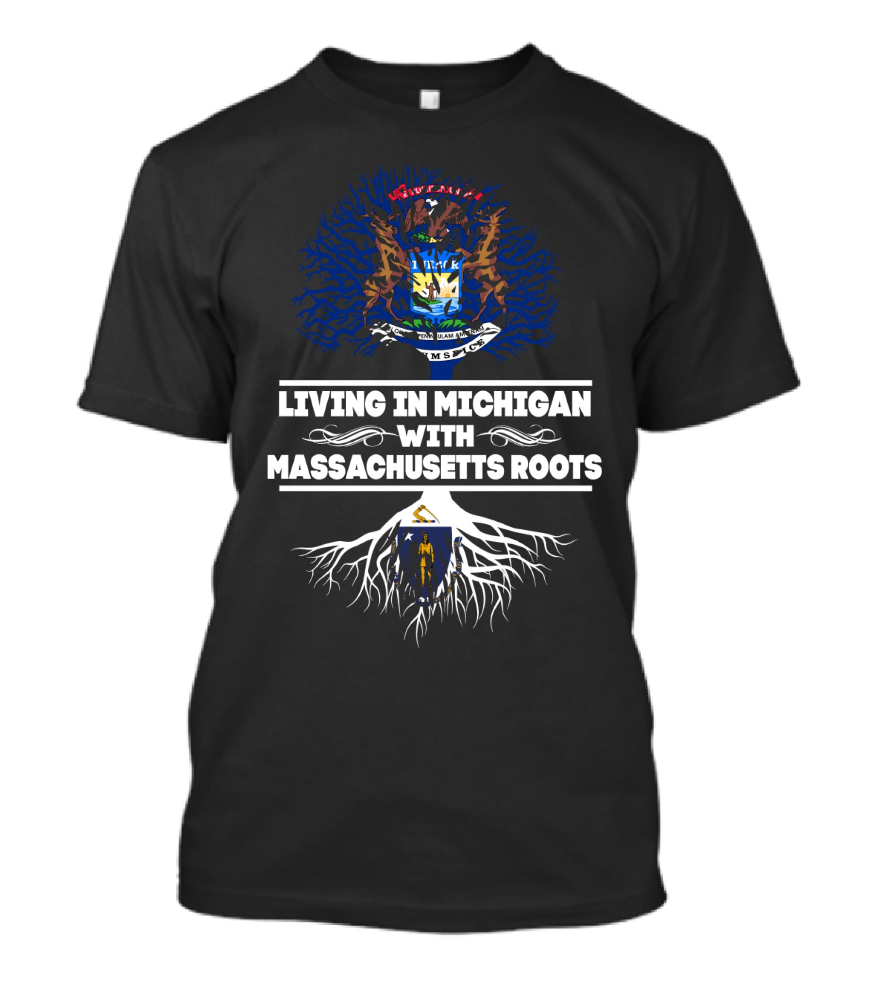 Michigan Resident Massachusetts Heritage Family Tree Emblem T-Shirt