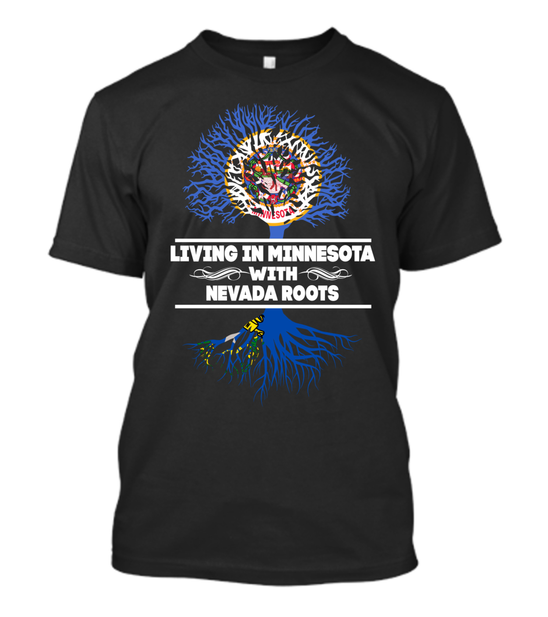 Minnesota Living Nevada Roots Tree With State Flags And Symbolic T-Shirt