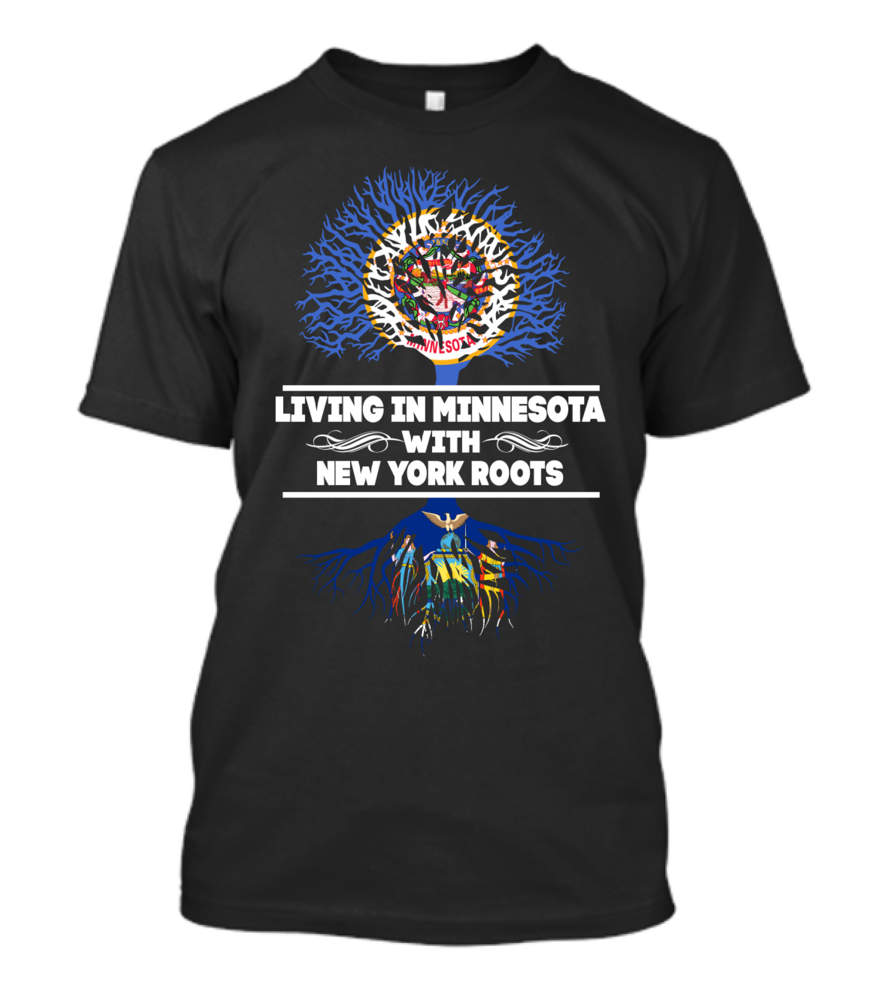 Minnesota Life With New York Heritage Tree Design Featuring State Colors And Symbolism T-Shirt