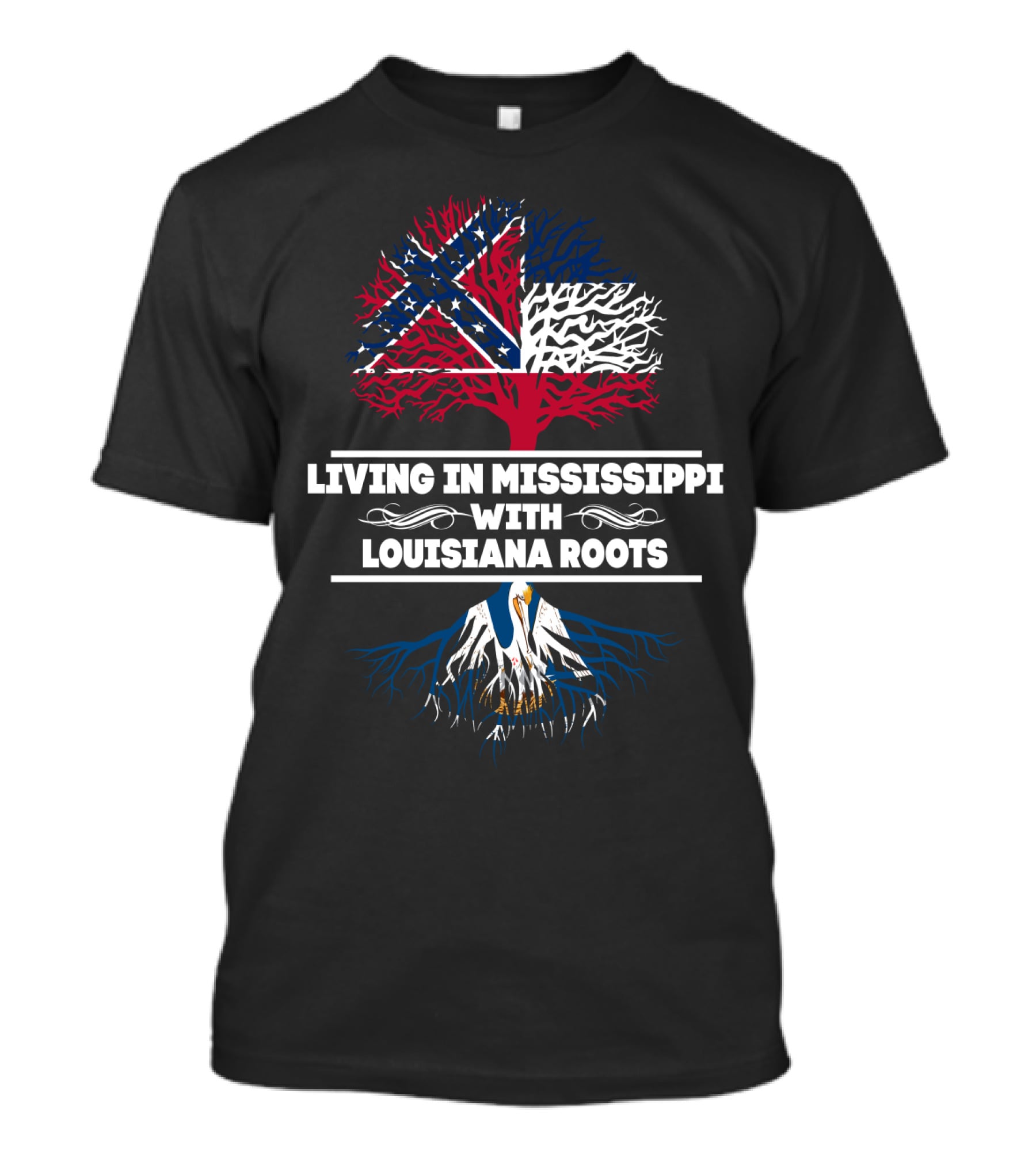 Mississippi Life With Louisiana Heritage Flag Tree T-Shirt