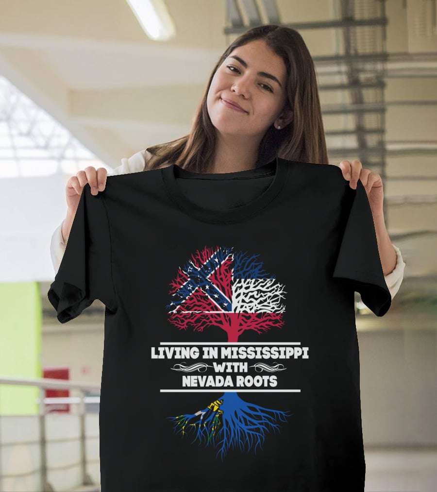 Mississippi State Flag Tree Graphic With Nevada Roots Symbolism T-Shirt