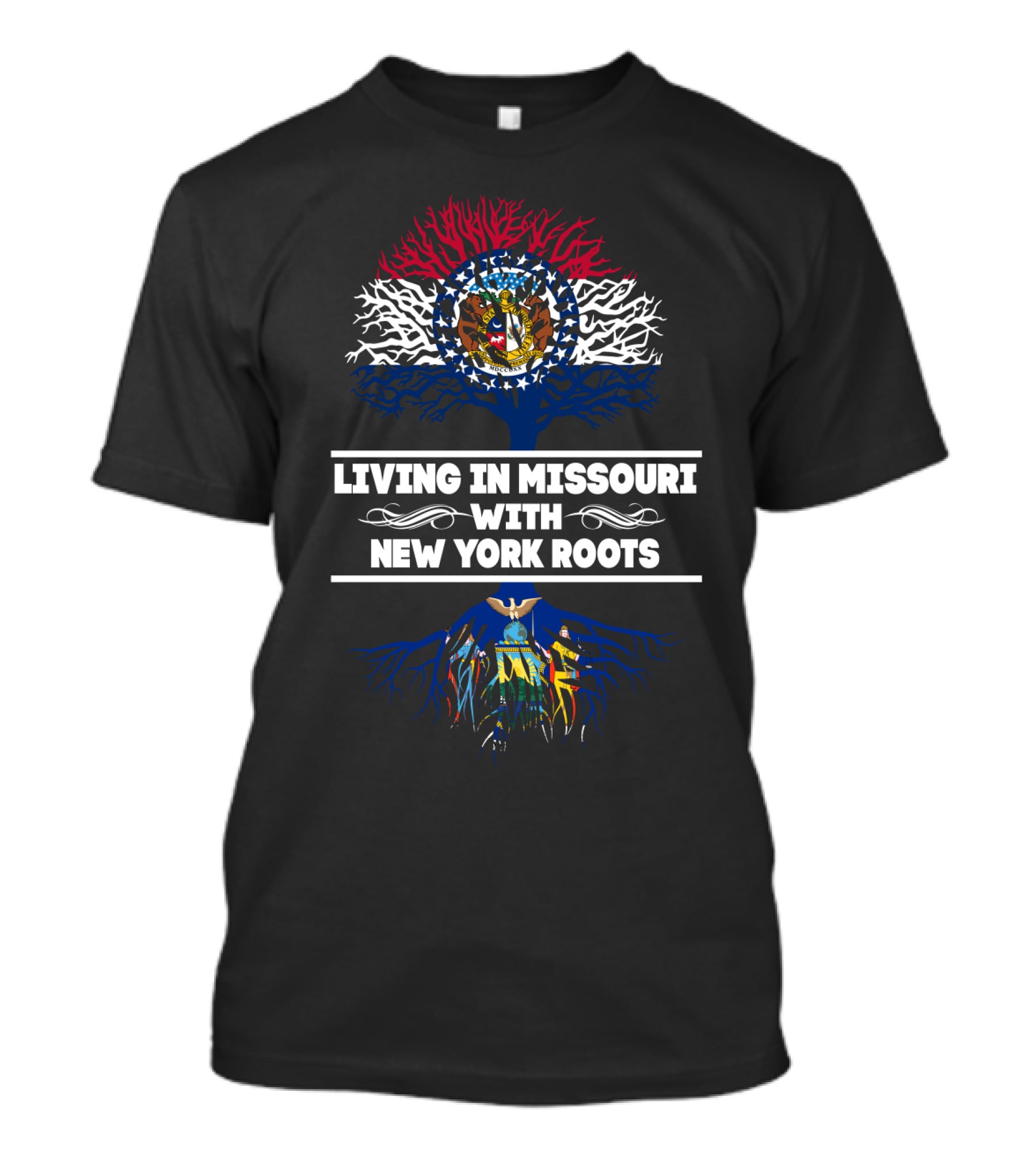 Missouri Pride With New York Roots Featuring State Flags And Symbolic Tree T-Shirt