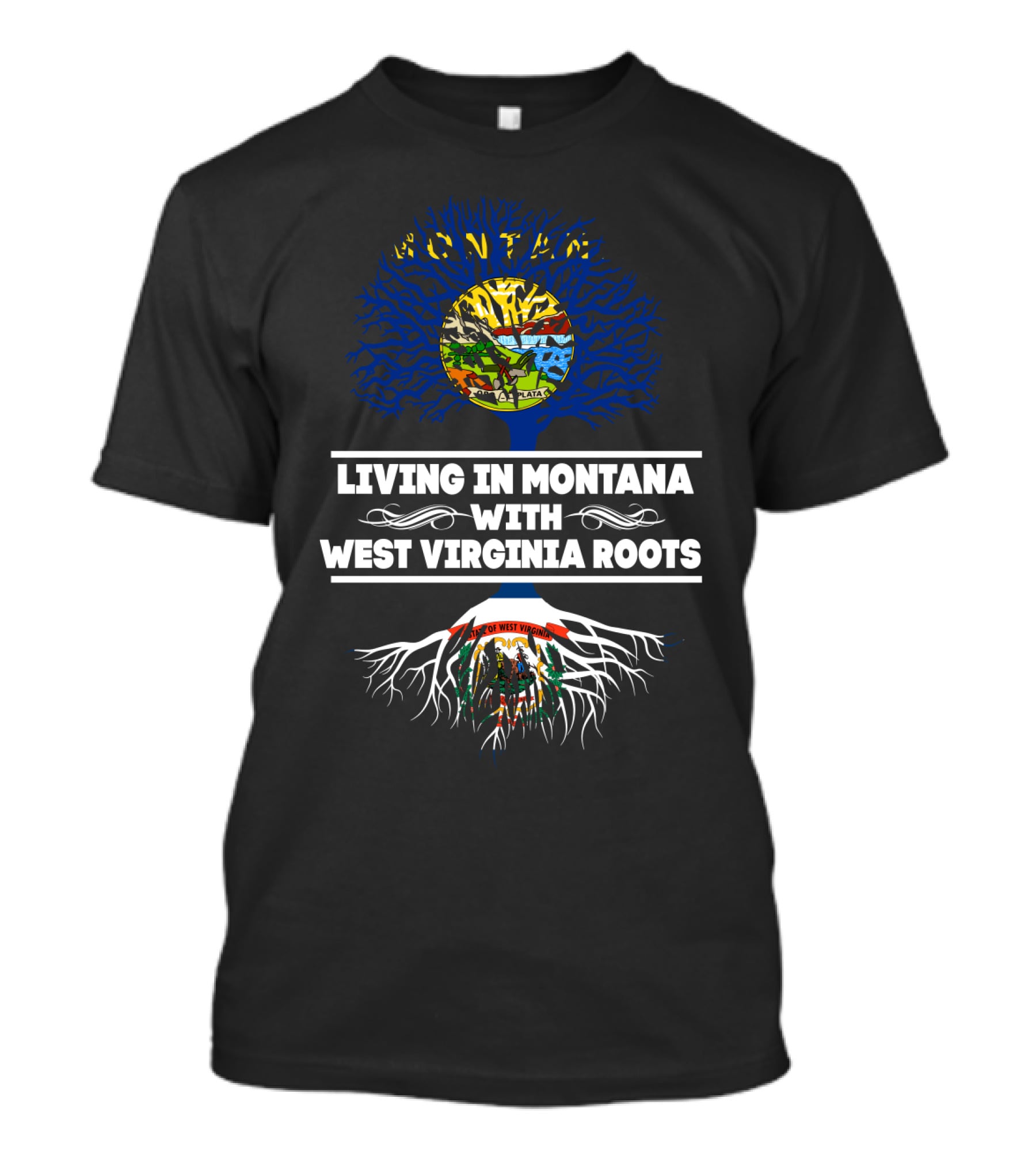 Montana And West Virginia Heritage Tree: Living With Deep Roots And Vibrant Connections T-Shirt