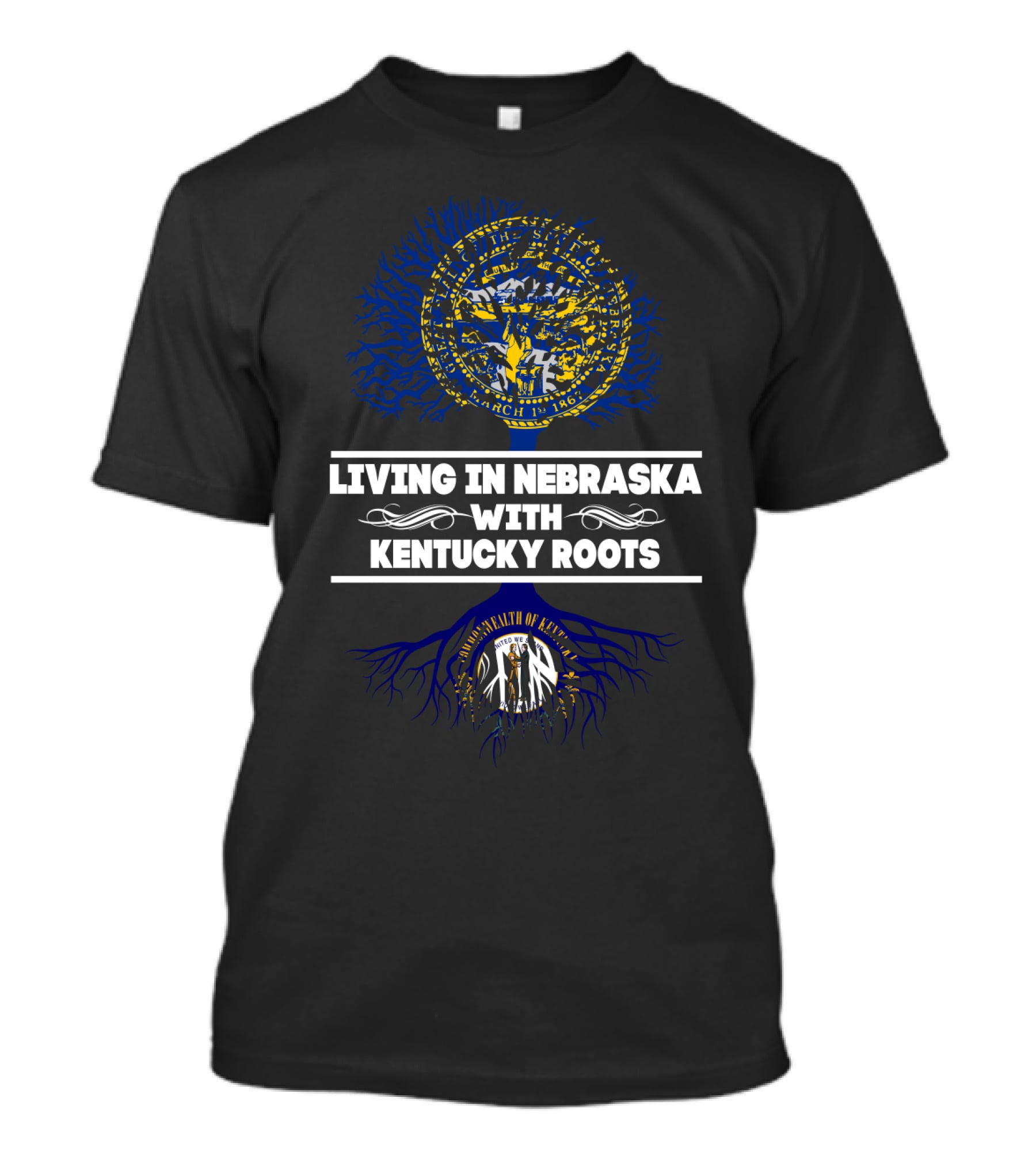 Living In Nebraska With Kentucky Roots Embracing State Seal Tree T-Shirt