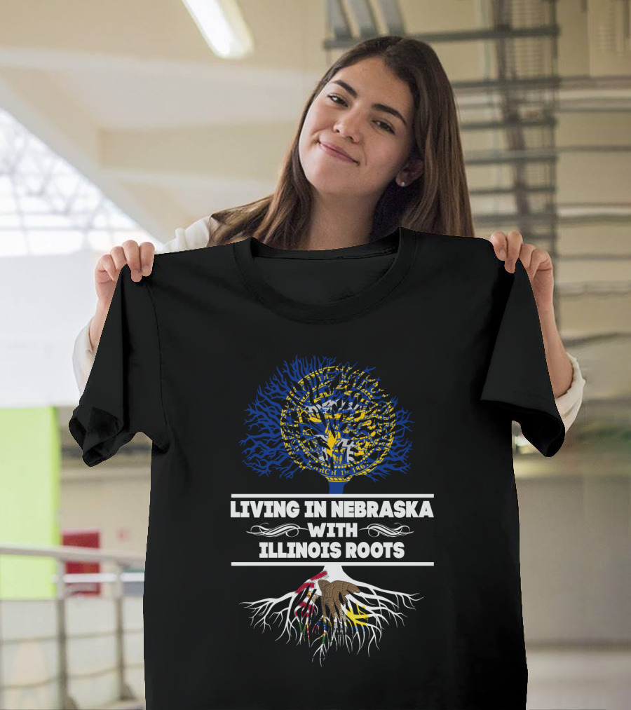 Nebraska State Pride Tree With Illinois Roots Emblem T-Shirt