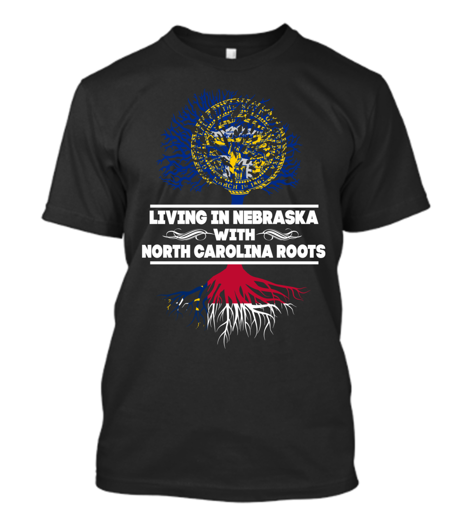 Nebraska Living With Deep North Carolina Roots State Love Tree T-Shirt