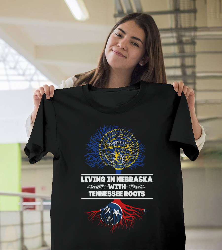 Nebraska Living Tennessee Roots Tree With State Flags And Intertwined Heritage T-Shirt