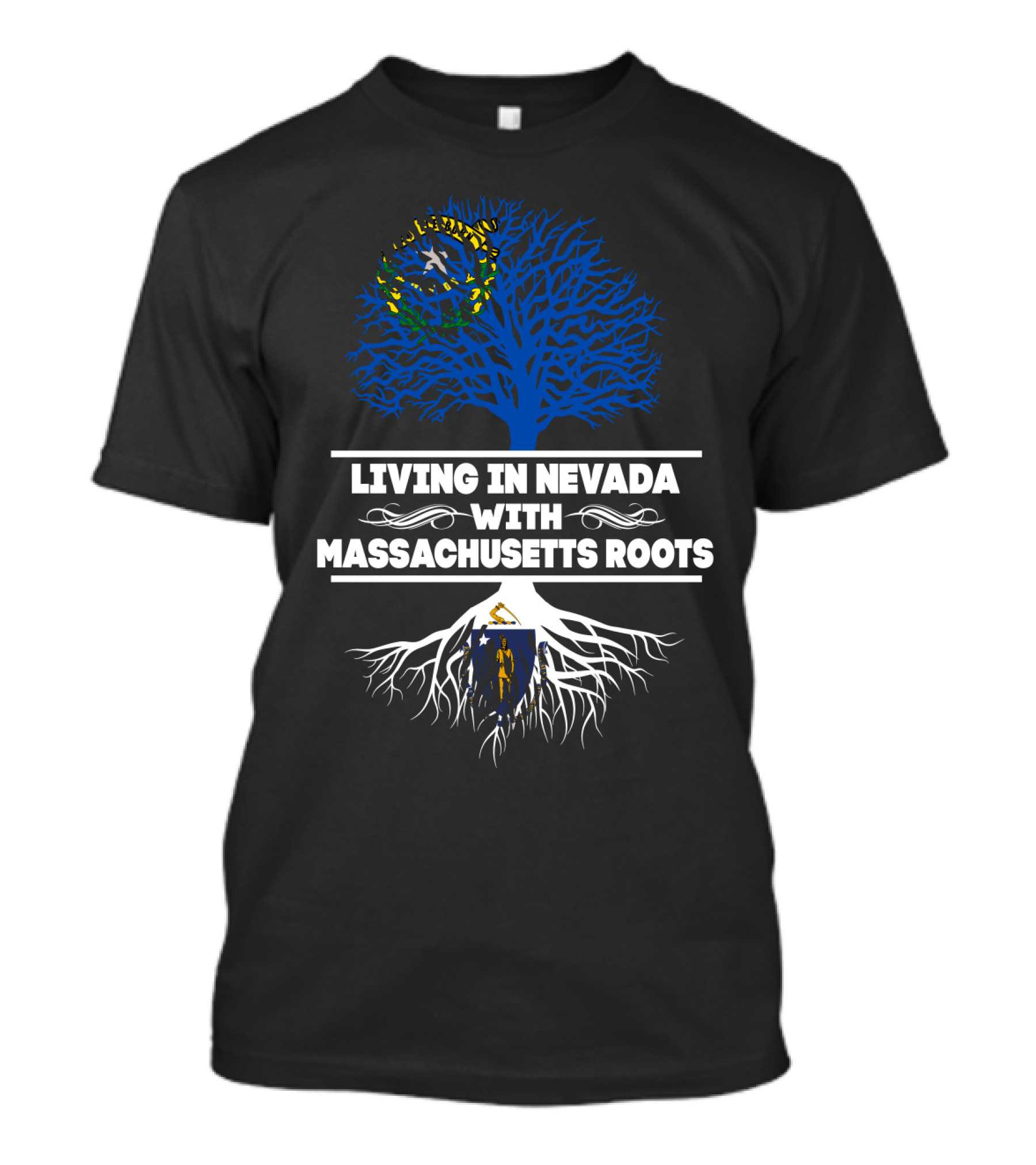 Nevada Living With Deep Massachusetts Roots Tree Flag T-Shirt
