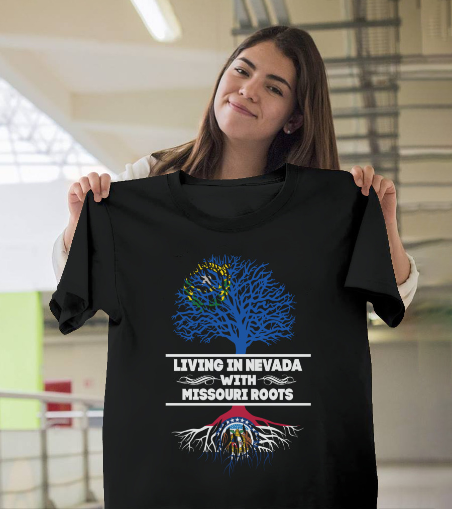 Nevada and Missouri State Flag Tree Roots Connection T-Shirt