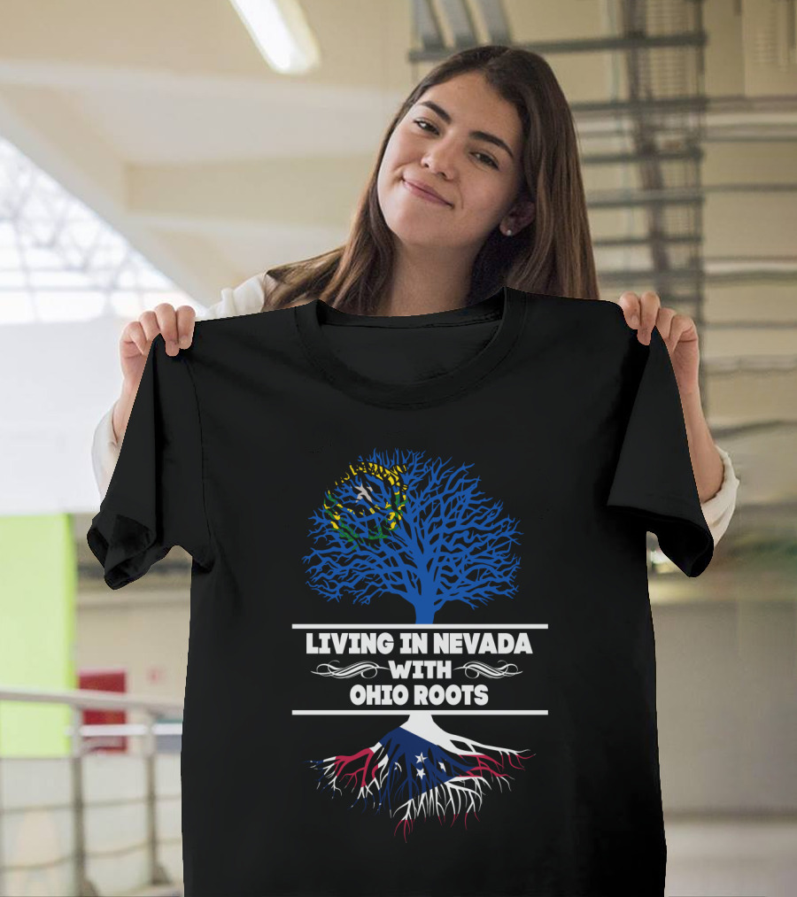 Nevada Living Ohio Roots Tree Graphic with State Flags T-Shirt