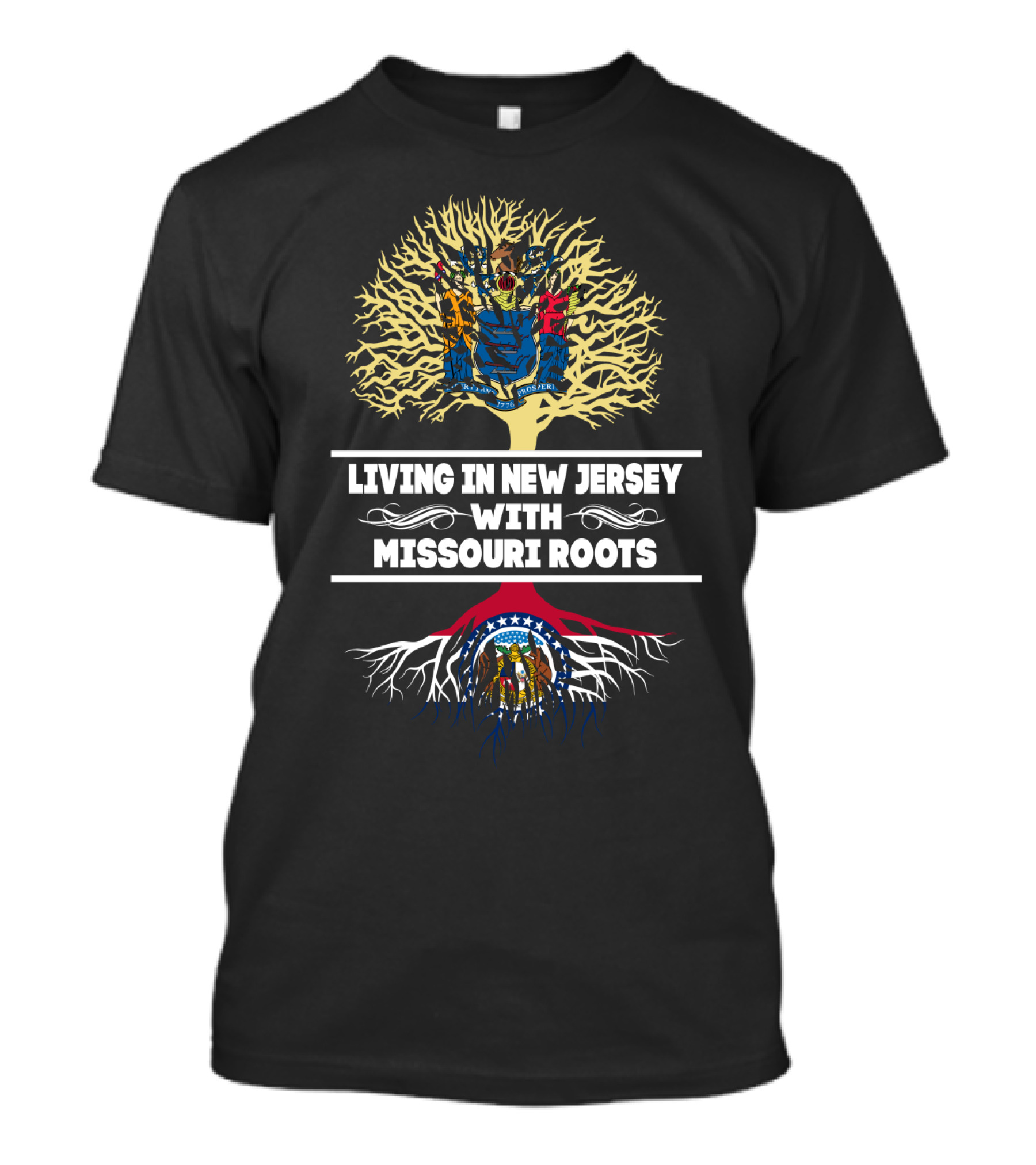 New Jersey Living With Missouri Heritage Tree Design Flag T-Shirt