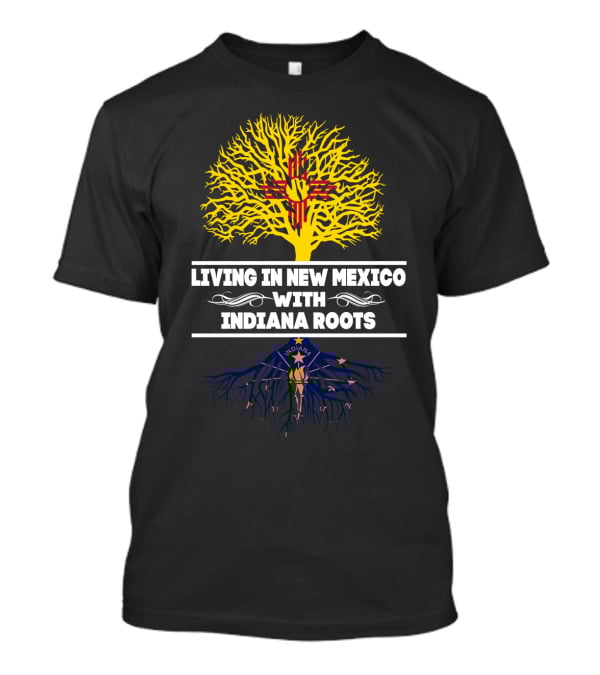 Living In New Mexico With Indiana Roots Featuring Zia Symbol And Torch Motif T-Shirt