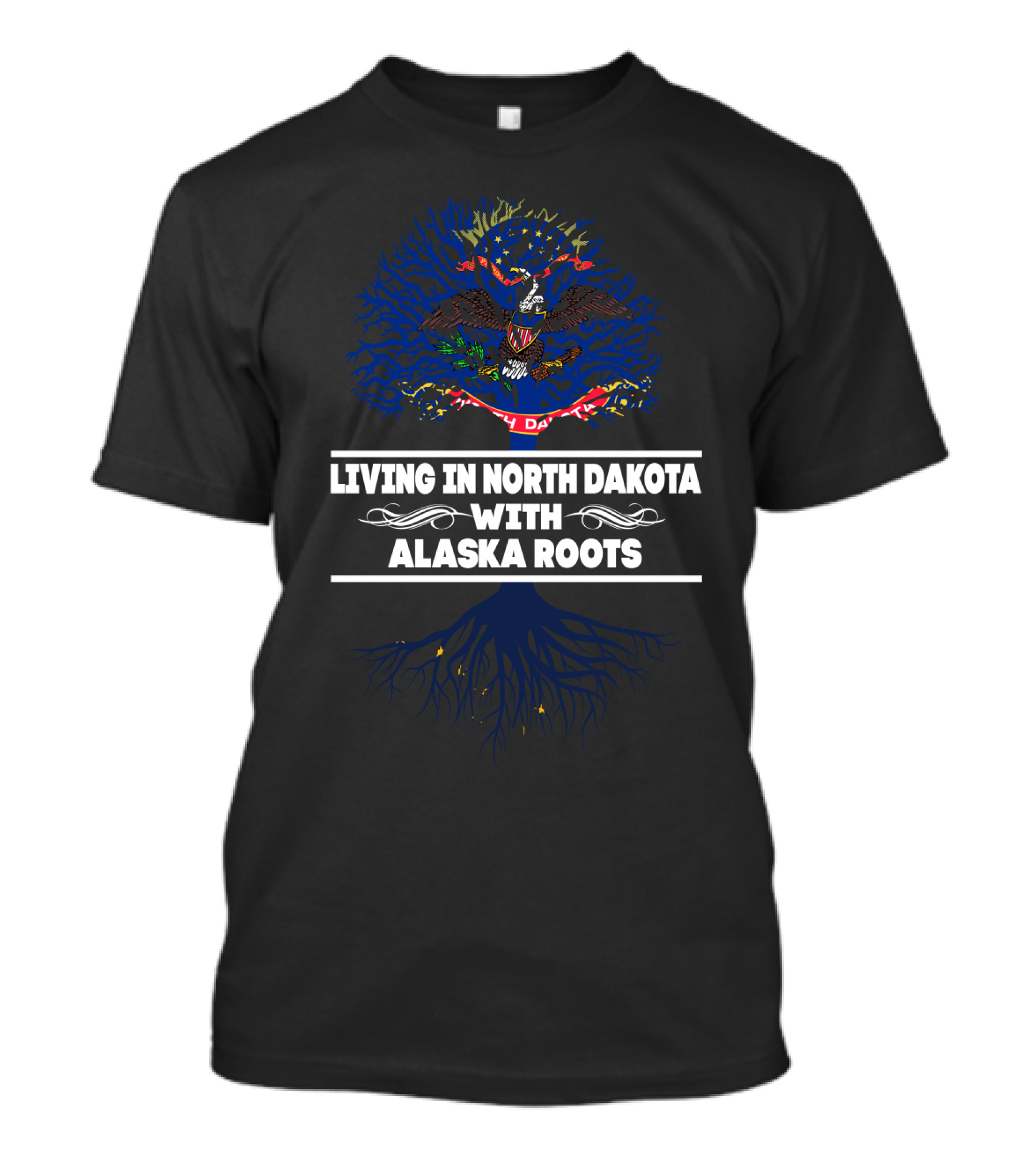 North Dakota Residency Embracing Alaska Ancestry With State Flag T-Shirt