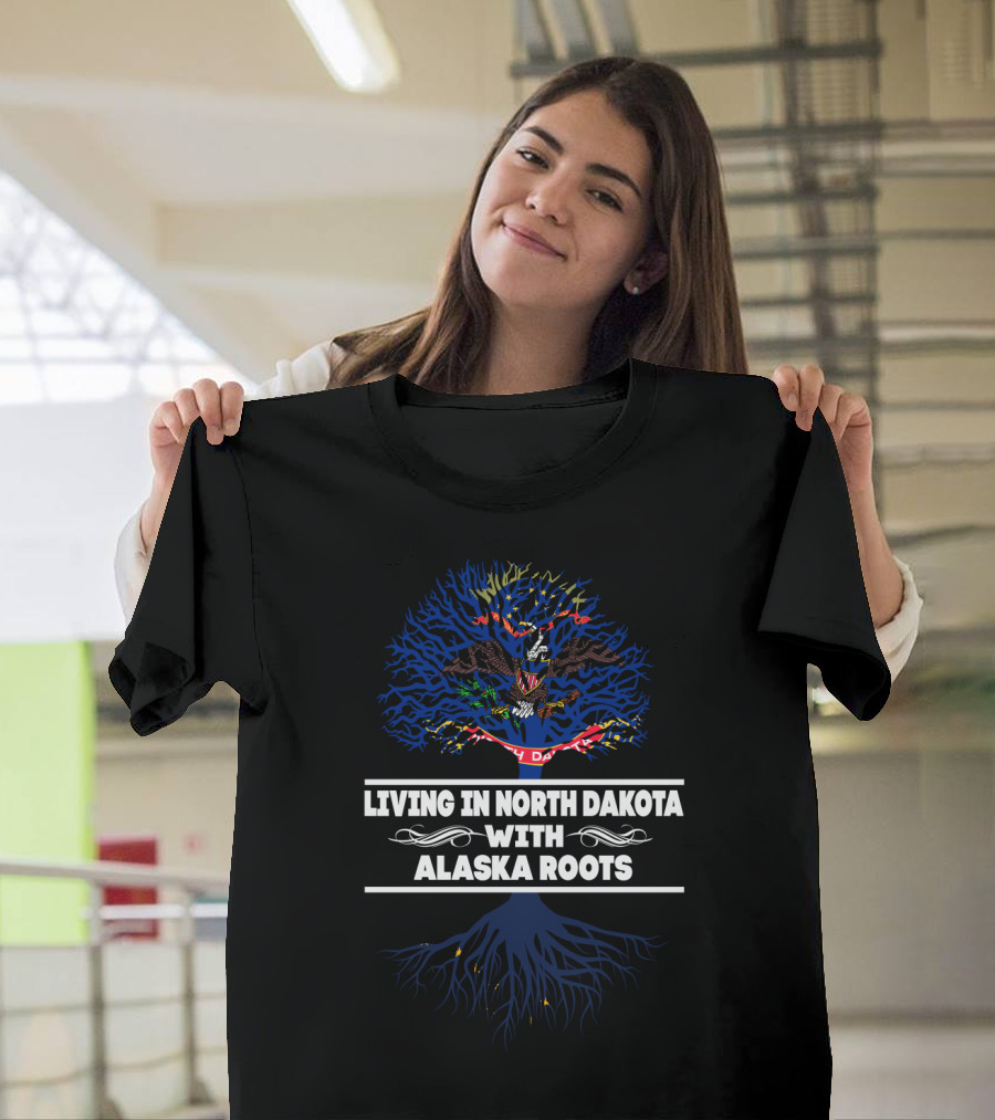 North Dakota Residency Embracing Alaska Ancestry with State Flag T-Shirt