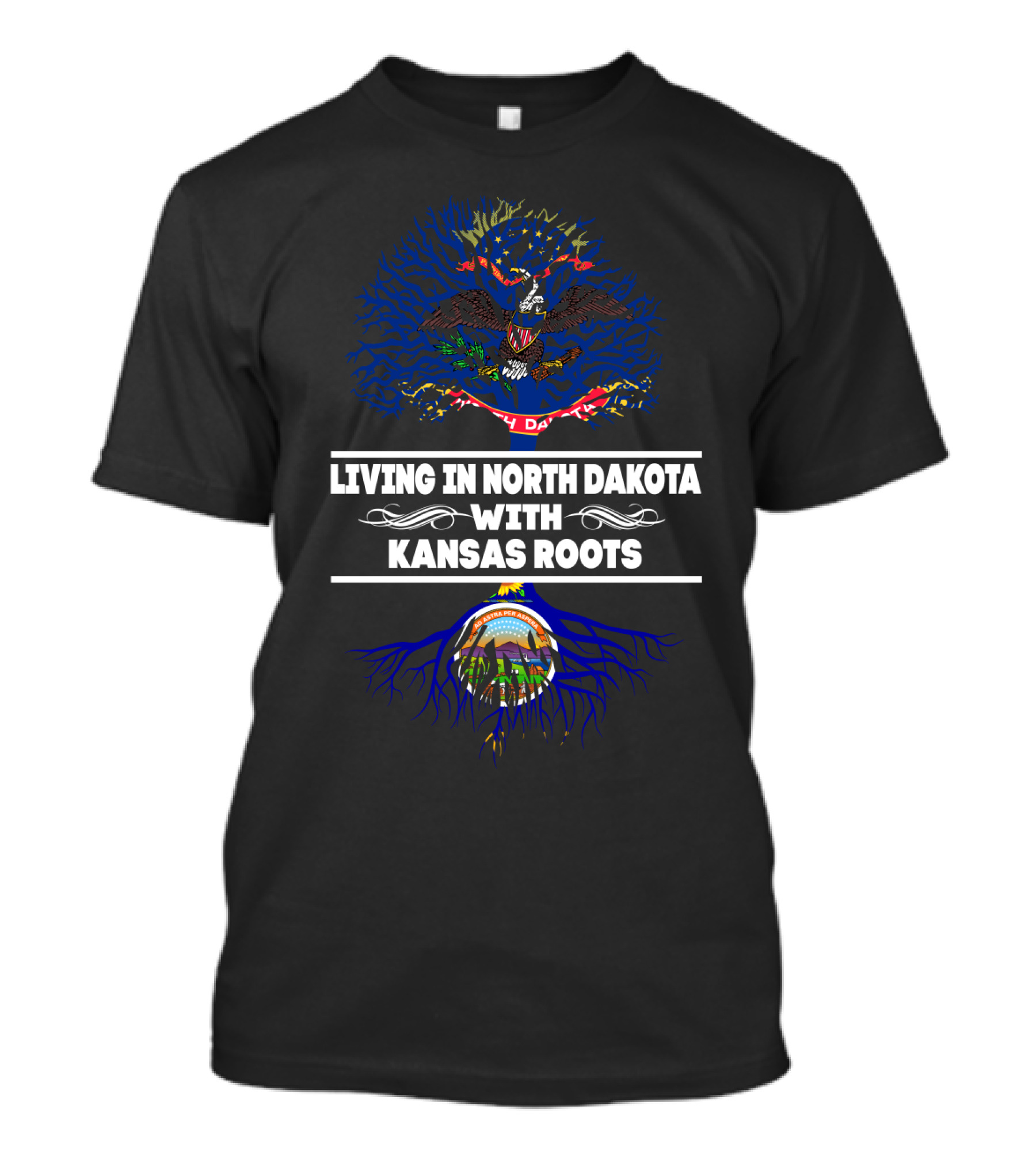 North Dakota Living With Kansas Roots And State Emblems T-Shirt