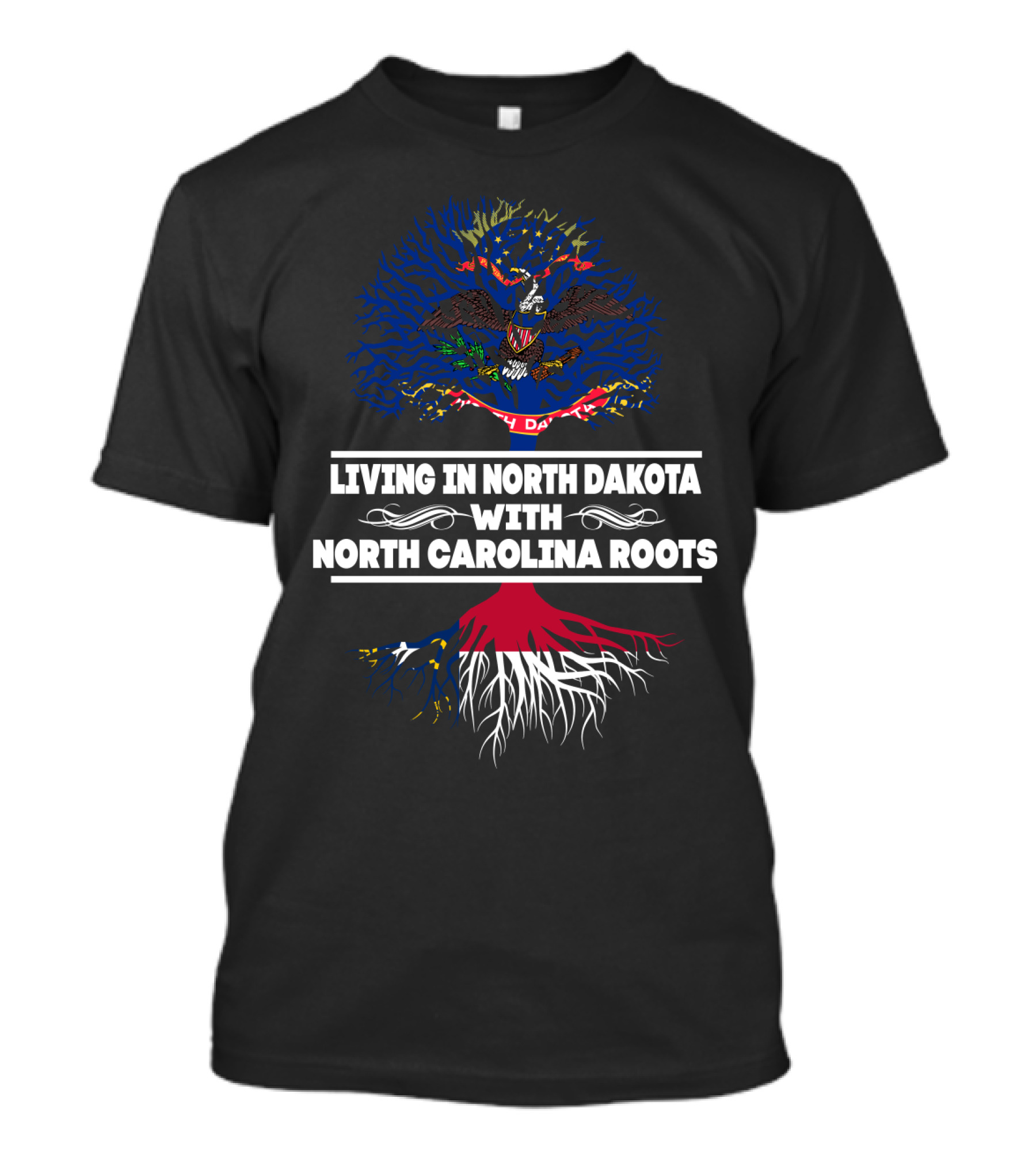 North Dakota Living North Carolina Roots Pride With Dual State Symbolism T-Shirt