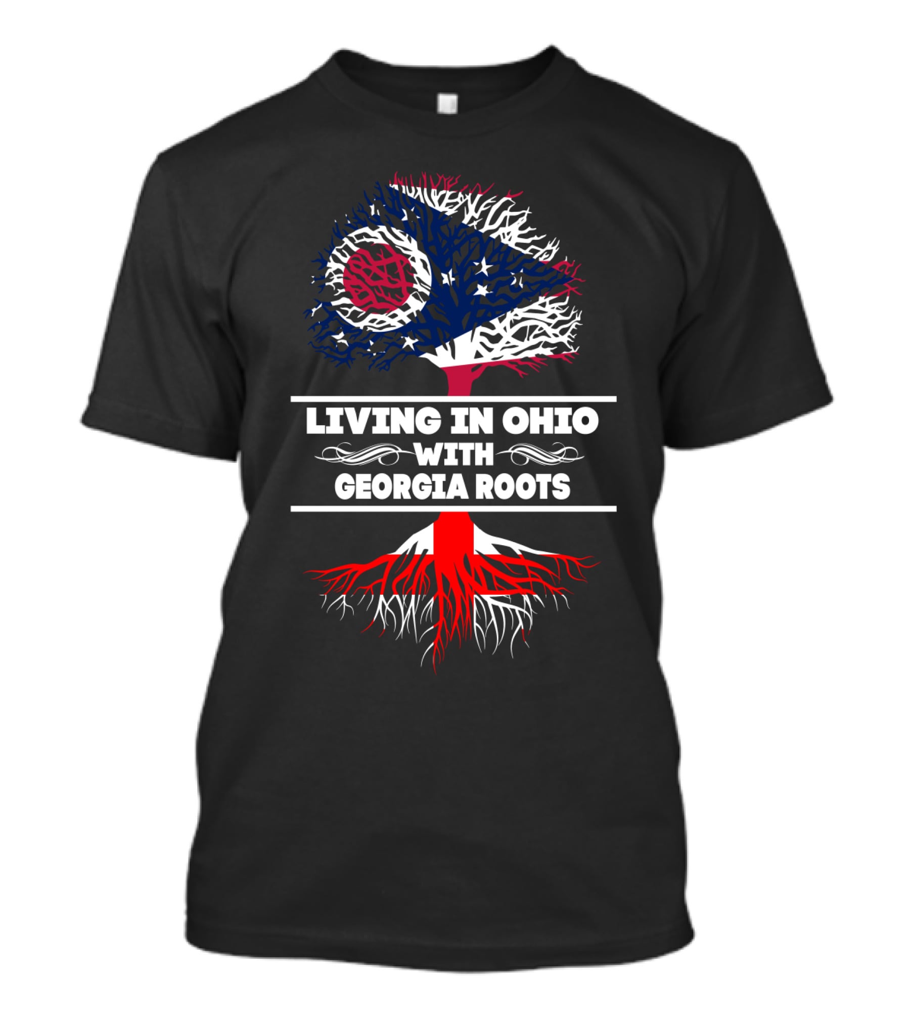 Living In Ohio With Georgia Roots Flag Tree T-Shirt