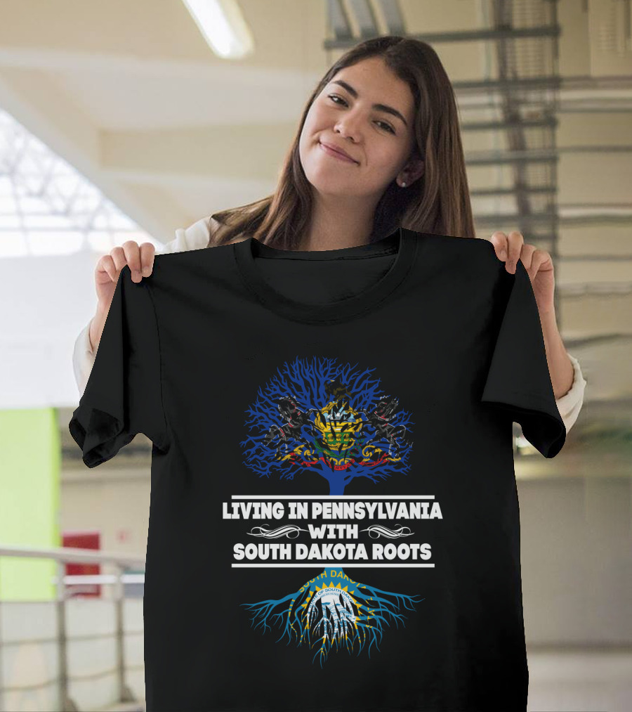 Pennsylvania Pride with South Dakota Heritage Blue Tree and Sunburst Emblem T-Shirt
