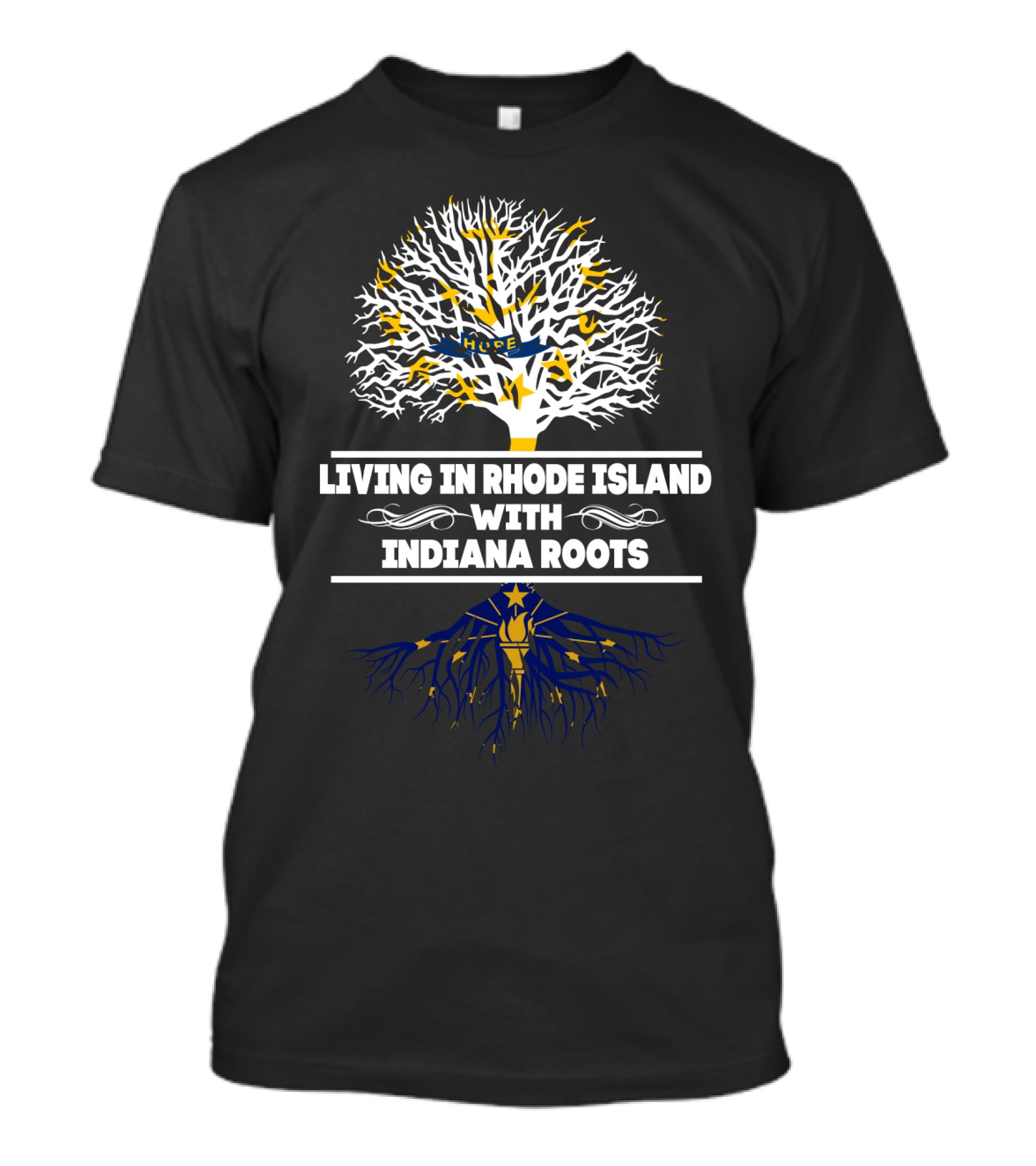 Living In Rhode Island With Indiana Roots Symbolic Tree T-Shirt
